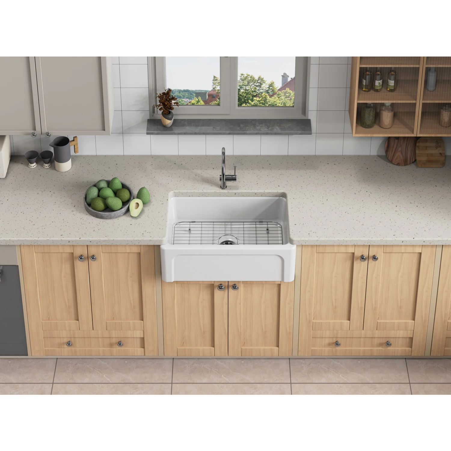 Kingston Heirloom KGPF311910YHC - Kaolin 30-Inch Fireclay Single Bowl Farmhouse Kitchen Sink with Bottom Grid and Strainer, Glossy White - Image 5