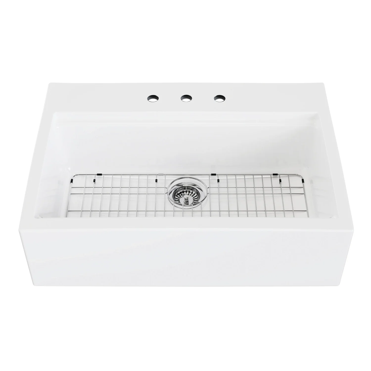 Kingston Heirloom KGPF342410Y38E - Kaolin 34-Inch Fireclay Single Bowl Farmhouse Kitchen Sink with Bottom Grid and Strainer, Glossy White
