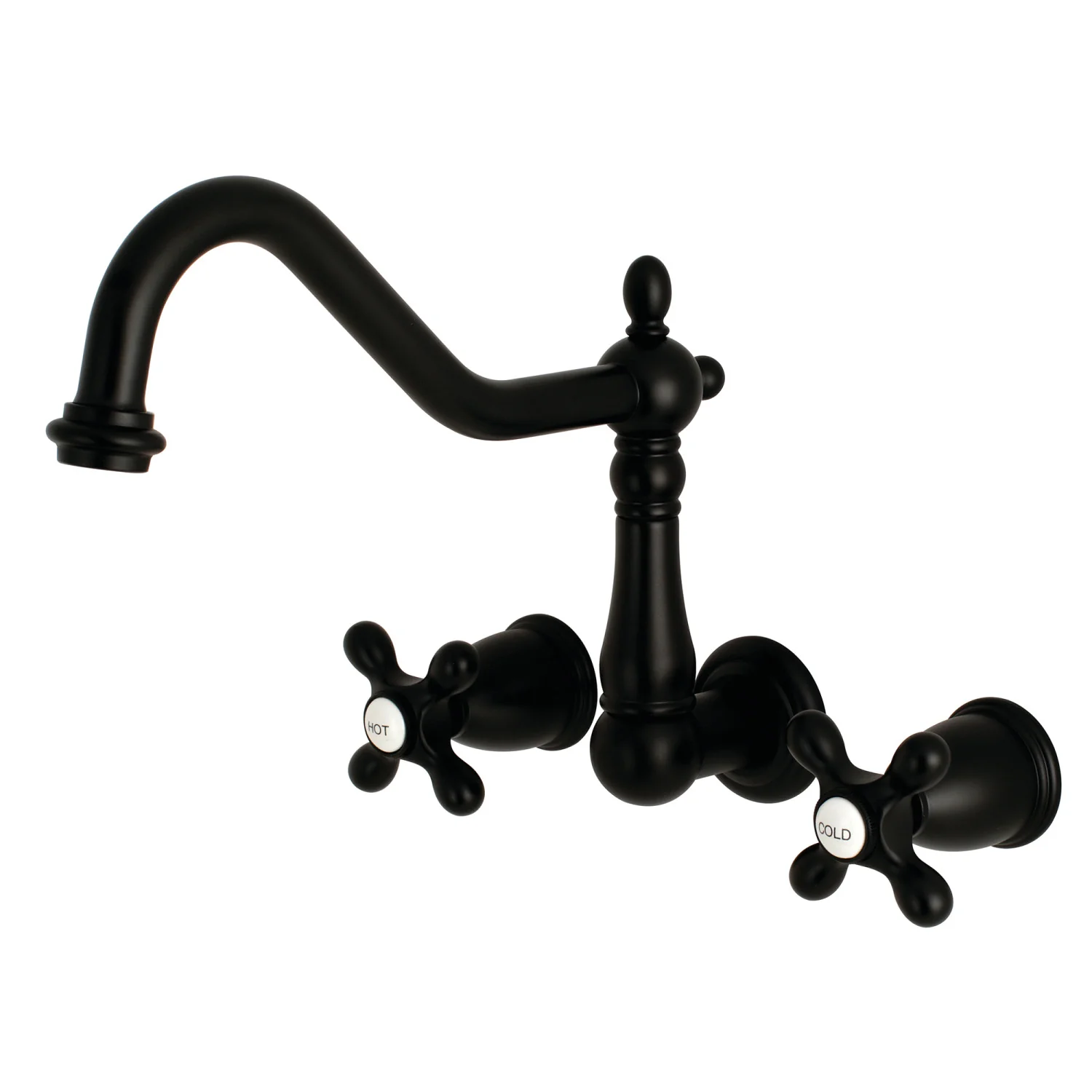 Kingston Heirloom KS1020AX - Heritage Two-Handle 3-Hole Wall Mount Tub Faucet, Matte Black