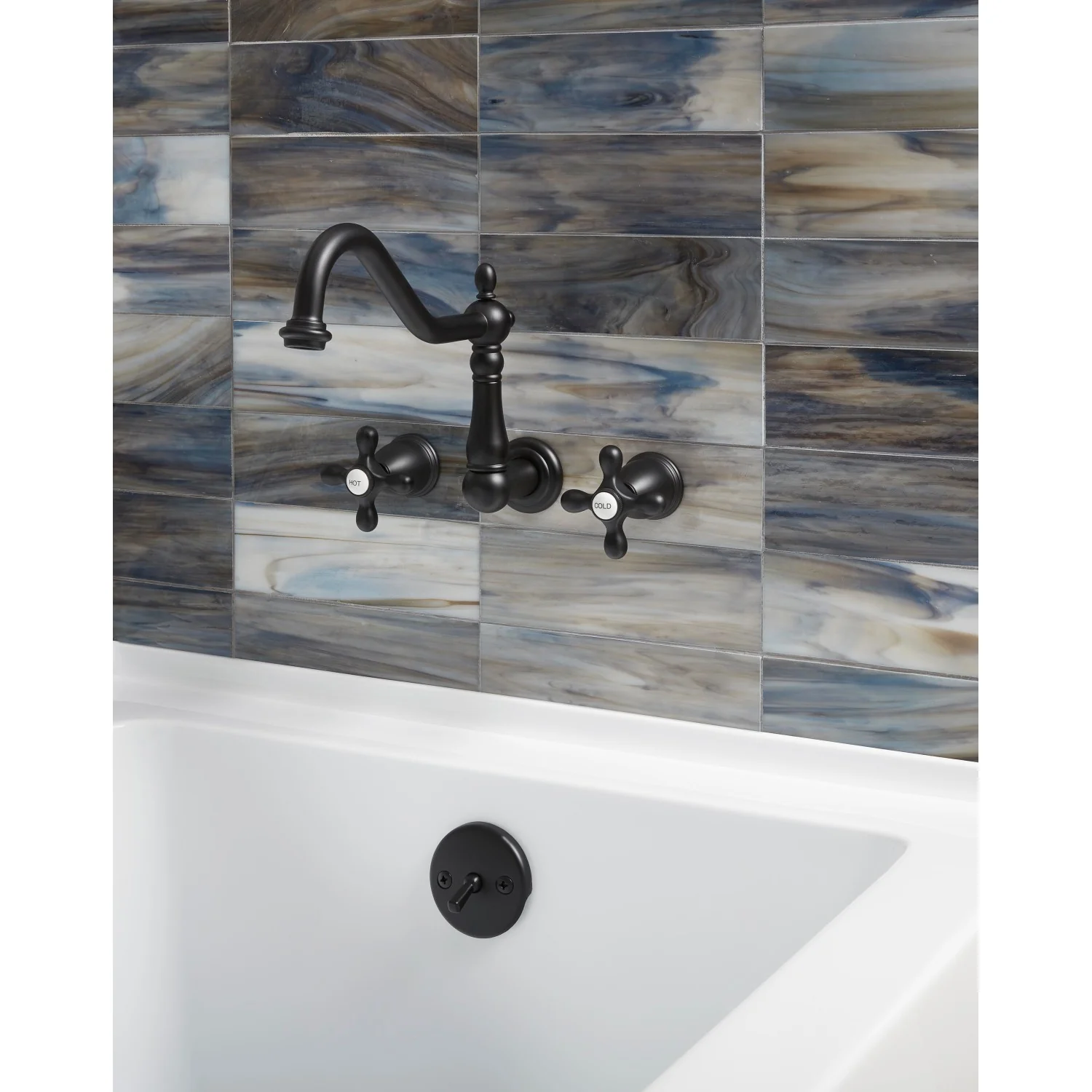 Kingston Heirloom KS1020AX - Heritage Two-Handle 3-Hole Wall Mount Tub Faucet, Matte Black - Image 2