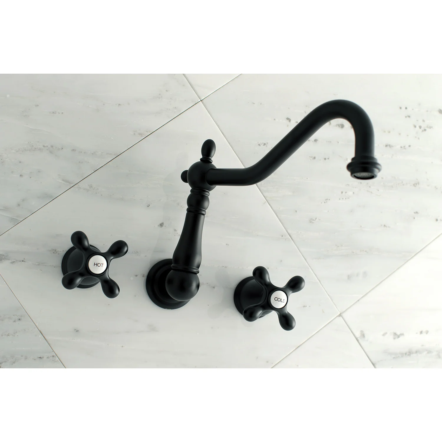 Kingston Heirloom KS1020AX - Heritage Two-Handle 3-Hole Wall Mount Tub Faucet, Matte Black - Image 3