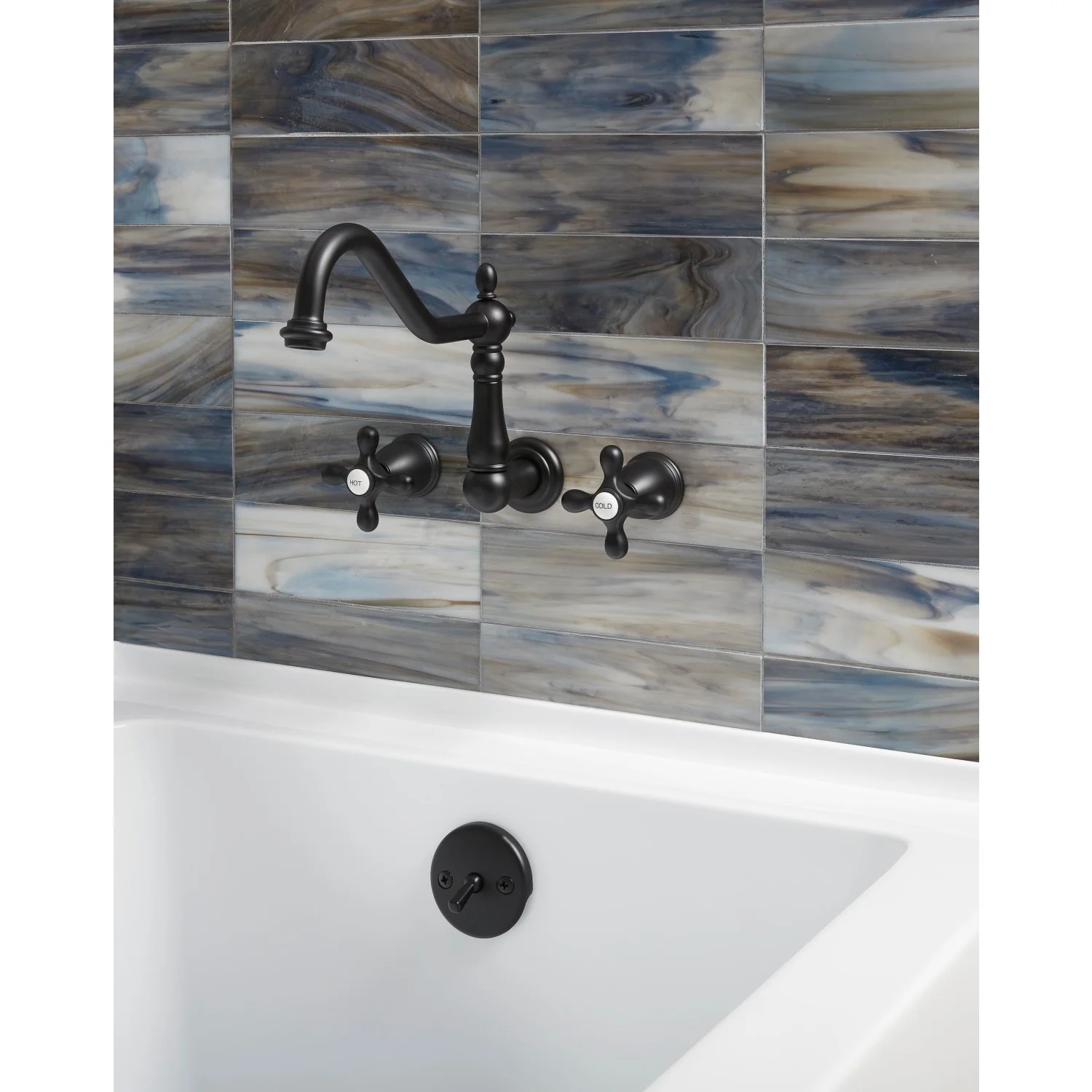 Kingston Heirloom KS1020AX - Heritage Two-Handle 3-Hole Wall Mount Tub Faucet, Matte Black - Image 6