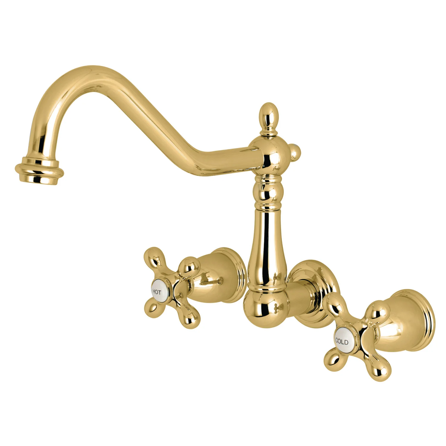 Kingston Heirloom KS1022AX - Heritage Two-Handle 3-Hole Wall Mount Tub Faucet, Polished Brass