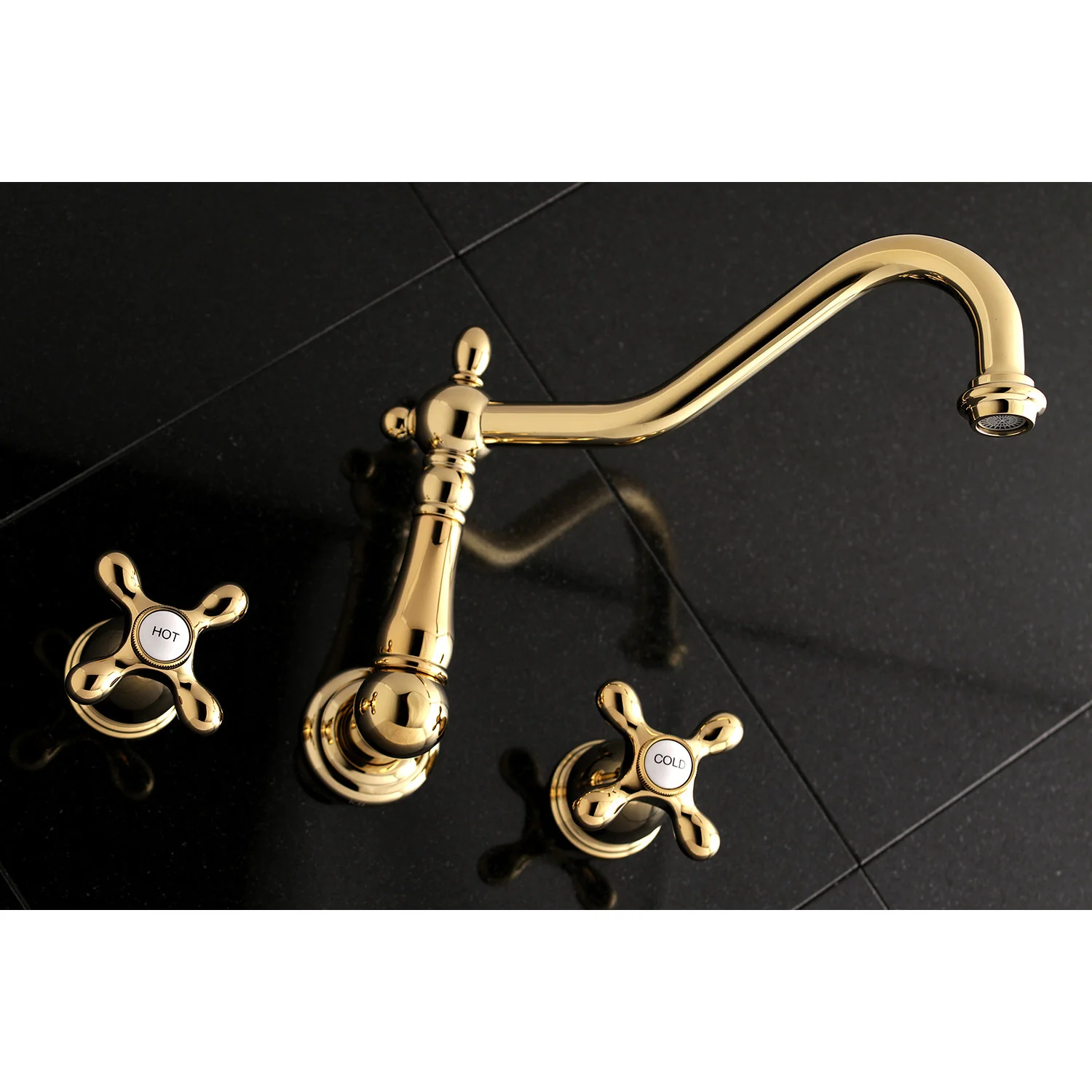 Kingston Heirloom KS1022AX - Heritage Two-Handle 3-Hole Wall Mount Tub Faucet, Polished Brass - Image 5
