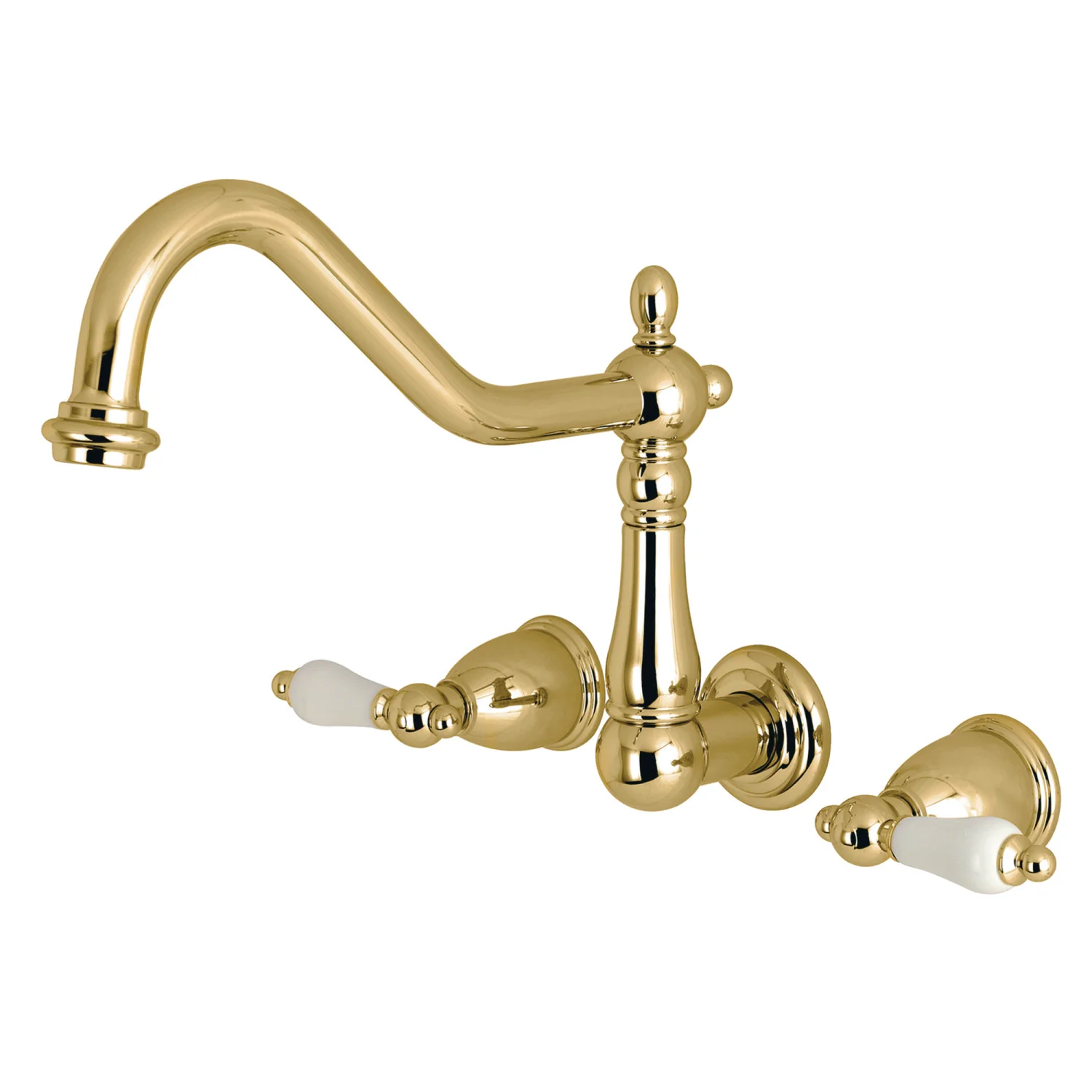 Kingston Heirloom KS1022PL - Heritage Two-Handle 3-Hole Wall Mount Tub Faucet, Polished Brass
