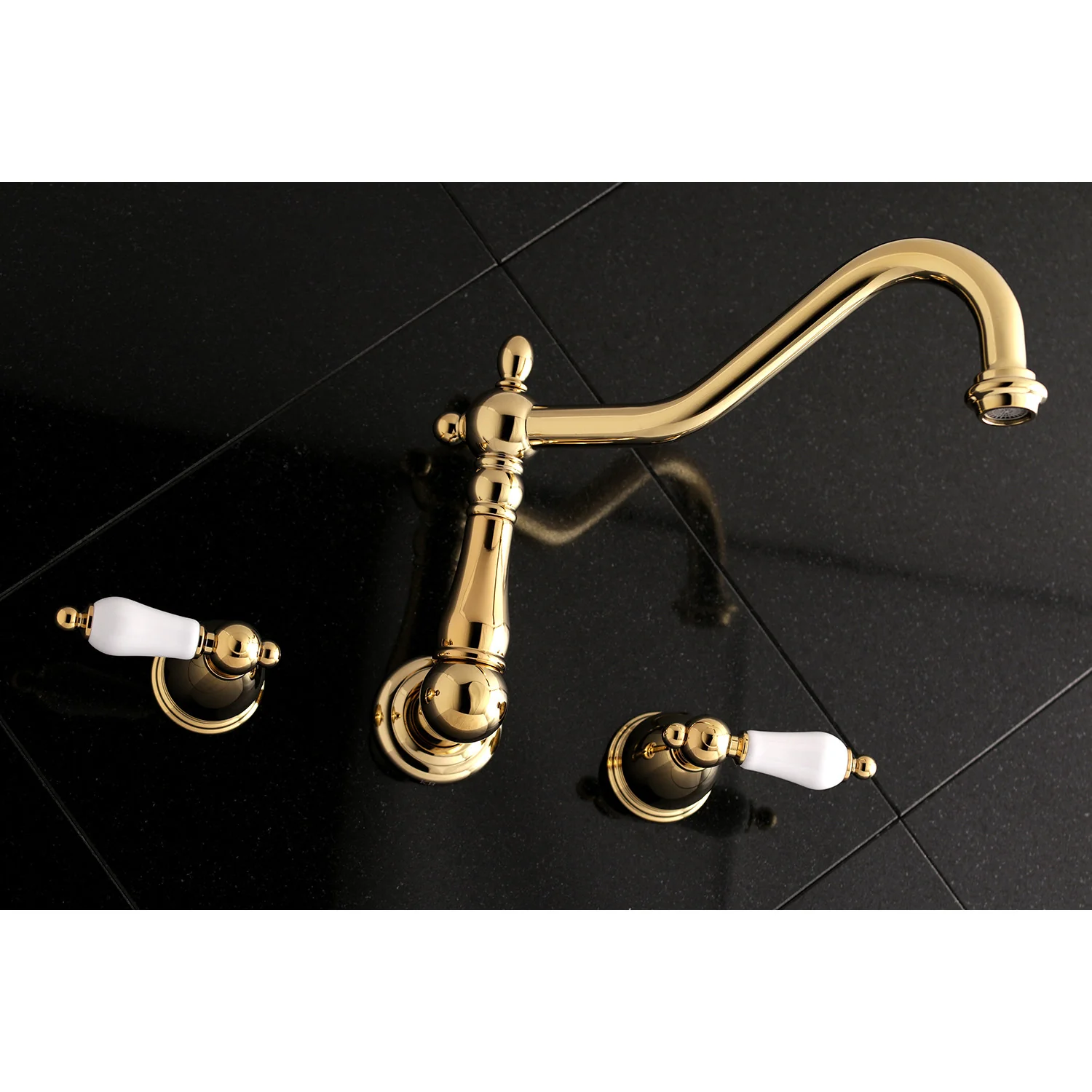 Kingston Heirloom KS1022PL - Heritage Two-Handle 3-Hole Wall Mount Tub Faucet, Polished Brass - Image 5