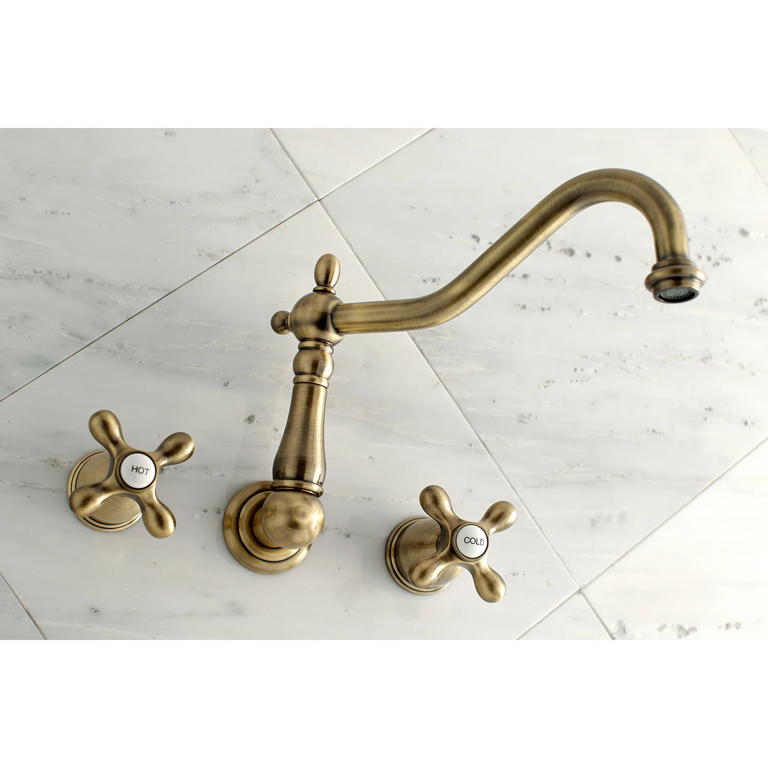 Kingston Heirloom KS1023AX - Heritage Two-Handle 3-Hole Wall Mount Tub Faucet, Antique Brass - Image 5