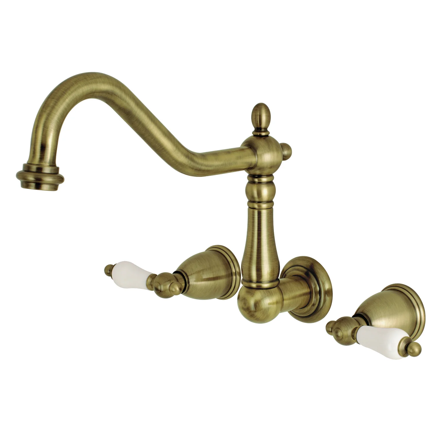 Kingston Heirloom KS1023PL - Heritage Two-Handle 3-Hole Wall Mount Tub Faucet, Antique Brass