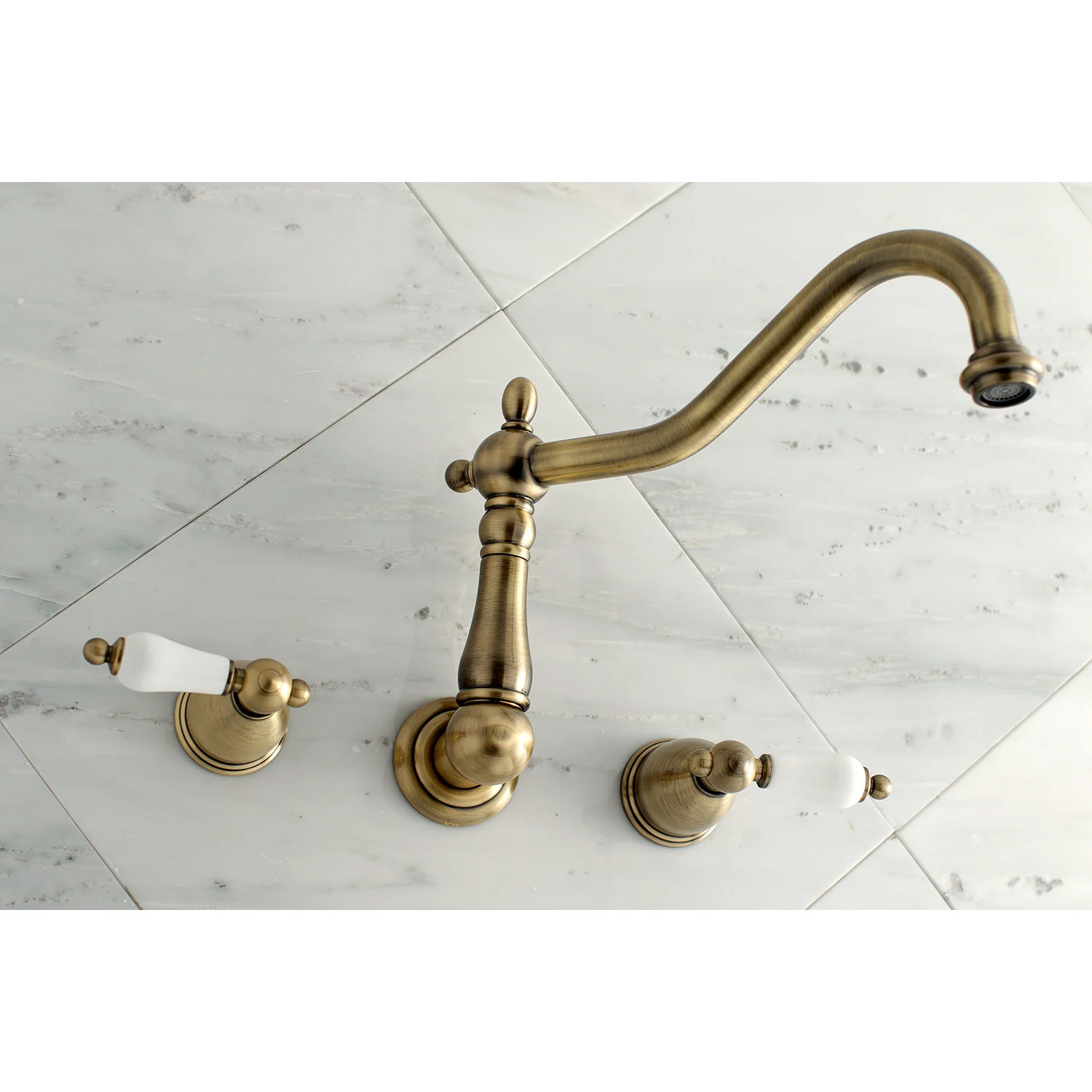 Kingston Heirloom KS1023PL - Heritage Two-Handle 3-Hole Wall Mount Tub Faucet, Antique Brass - Image 5