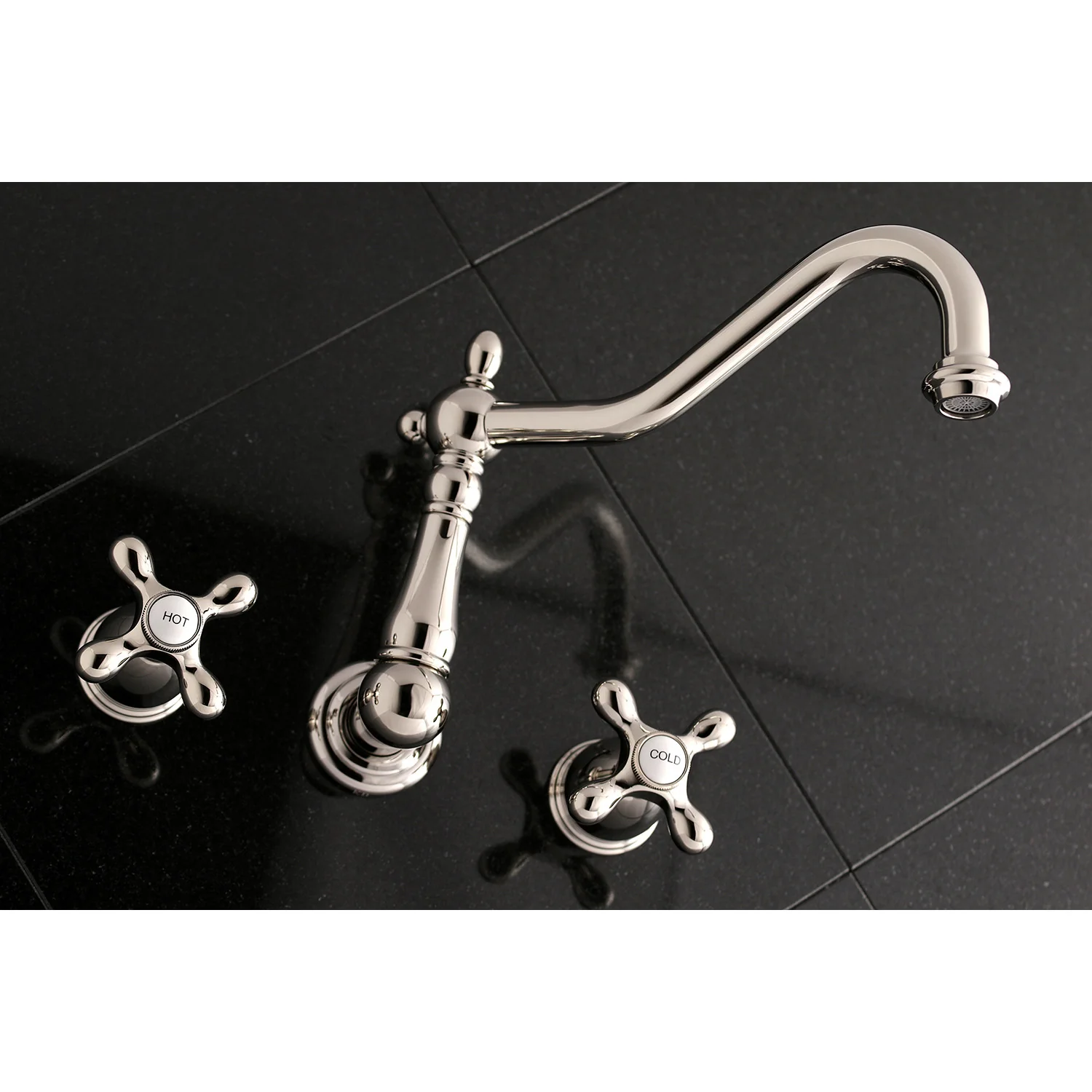 Kingston Heirloom KS1026AX - Heritage Two-Handle 3-Hole Wall Mount Tub Faucet, Polished Nickel - Image 5