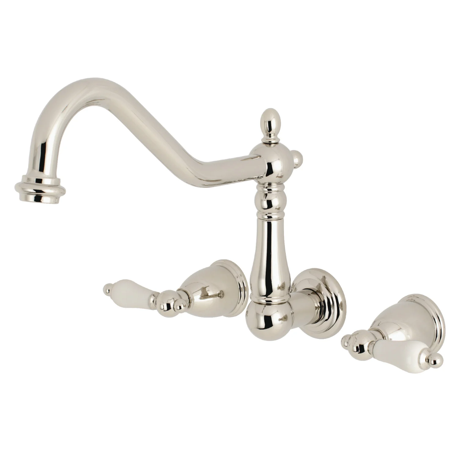 Kingston Heirloom KS1026PL - Heritage Two-Handle 3-Hole Wall Mount Tub Faucet, Polished Nickel