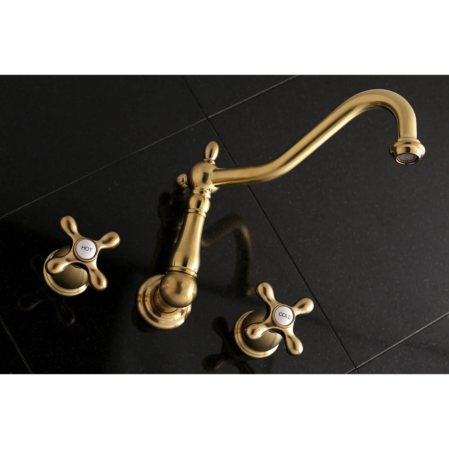 Kingston Heirloom KS1027AX - Heritage Two-Handle 3-Hole Wall Mount Tub Faucet, Brushed Brass - Image 5