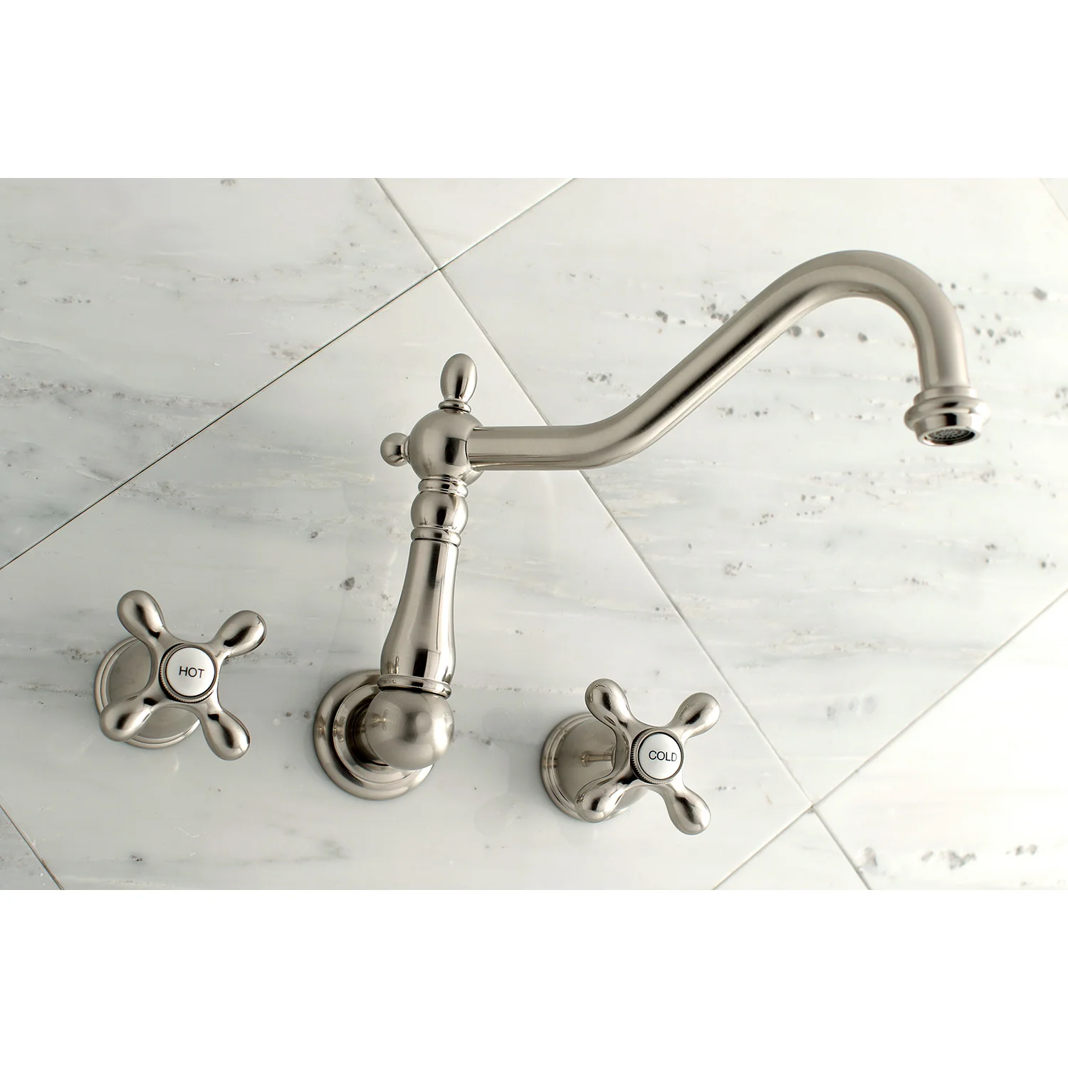 Kingston Heirloom KS1028AX - Heritage Two-Handle 3-Hole Wall Mount Tub Faucet, Brushed Nickel - Image 5