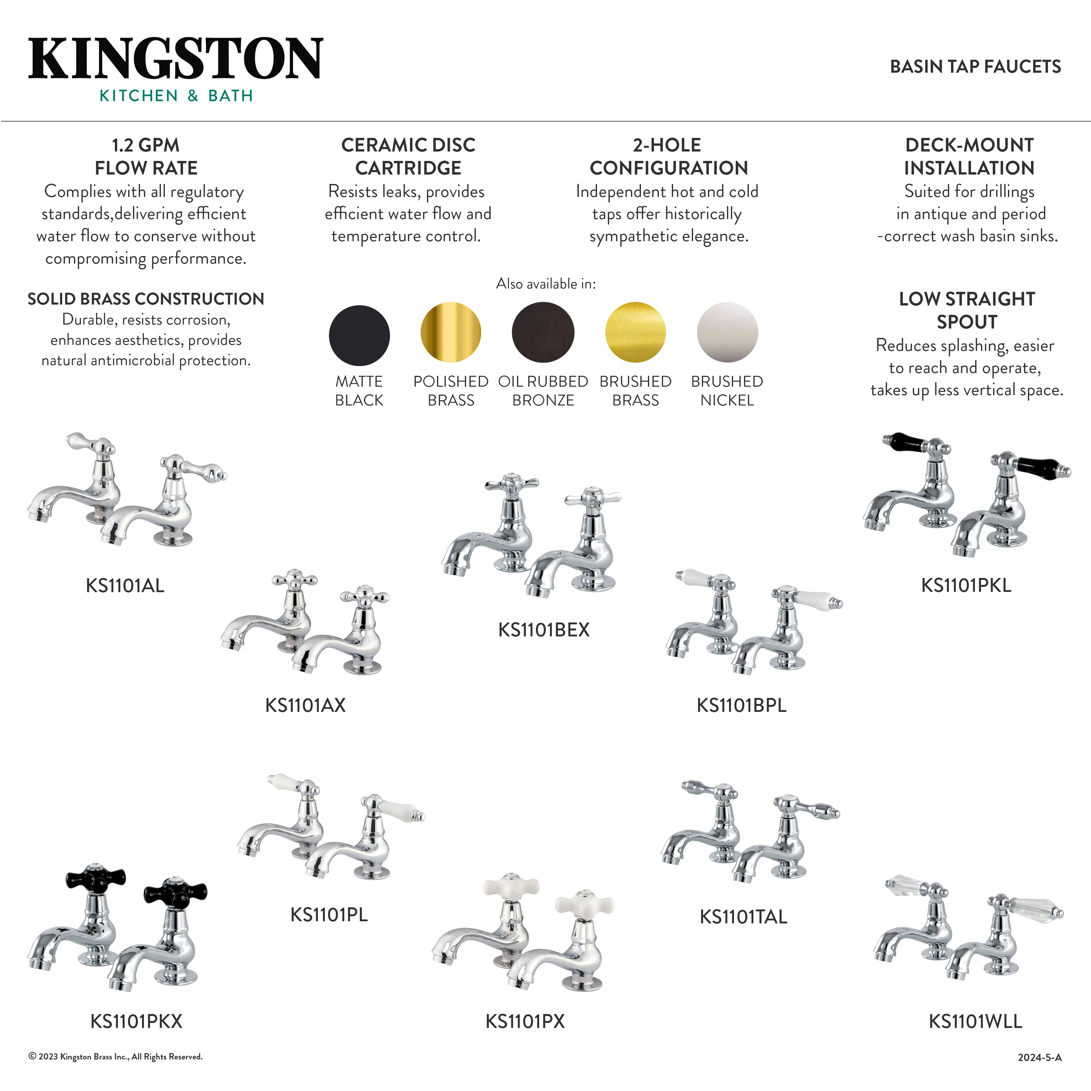 Kingston Heirloom KS1105TAL - Tudor Two-Handle Deck Mount Basin Tap Faucet, Oil Rubbed Bronze - Image 3