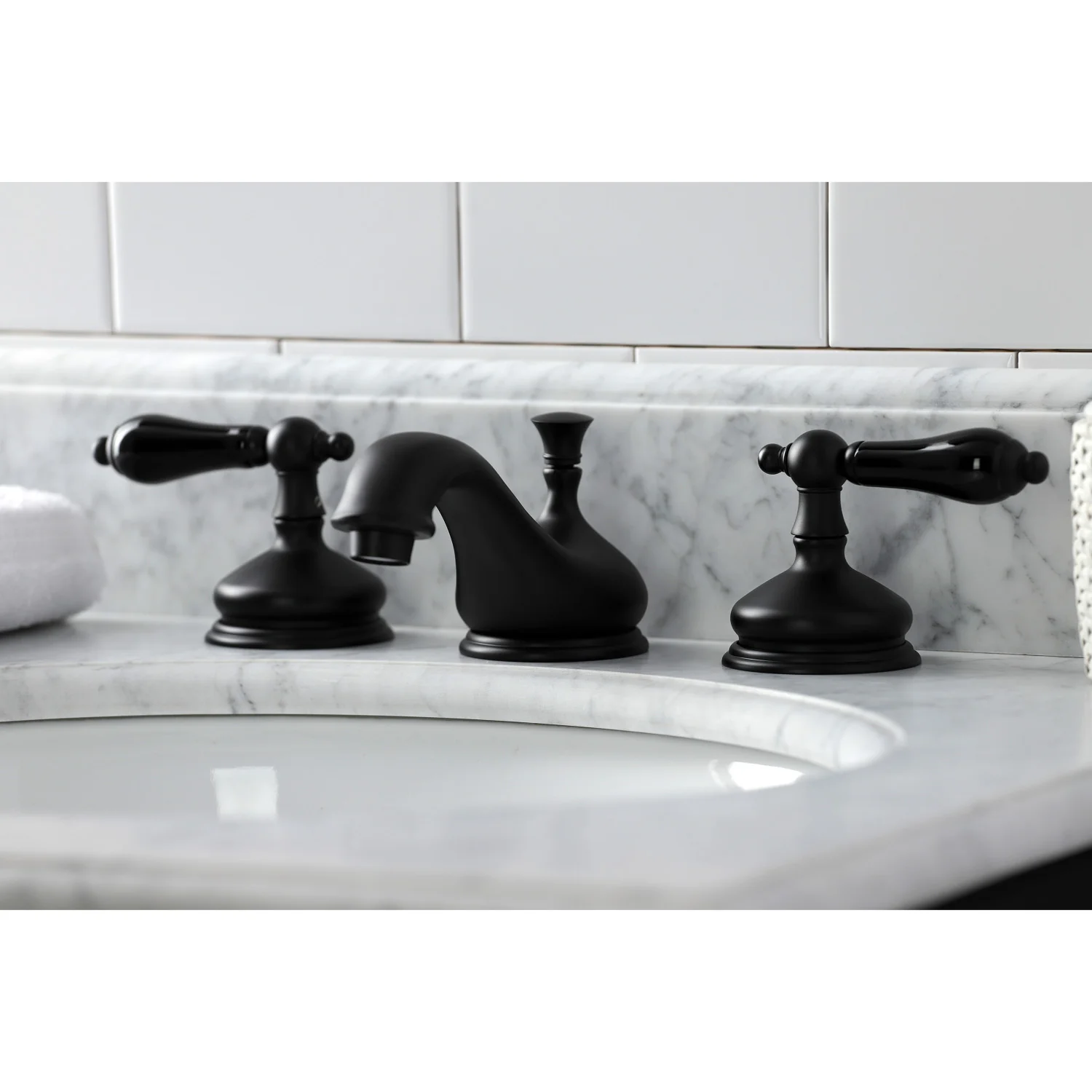 Kingston Heirloom KS1160PKL - Duchess Two-Handle 3-Hole Deck Mount Widespread Bathroom Faucet with Brass Pop-Up, Matte Black - Image 5
