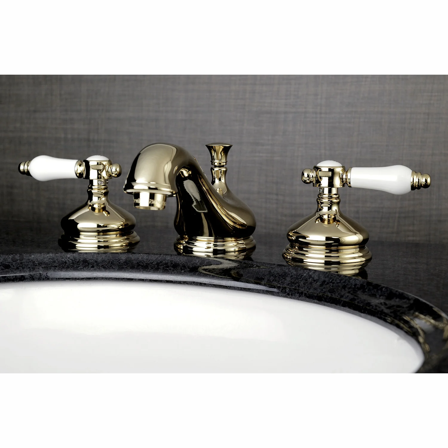 Kingston Heirloom KS1162BPL - Bel-Air Two-Handle 3-Hole Deck Mount Widespread Bathroom Faucet with Brass Pop-Up, Polished Brass - Image 2