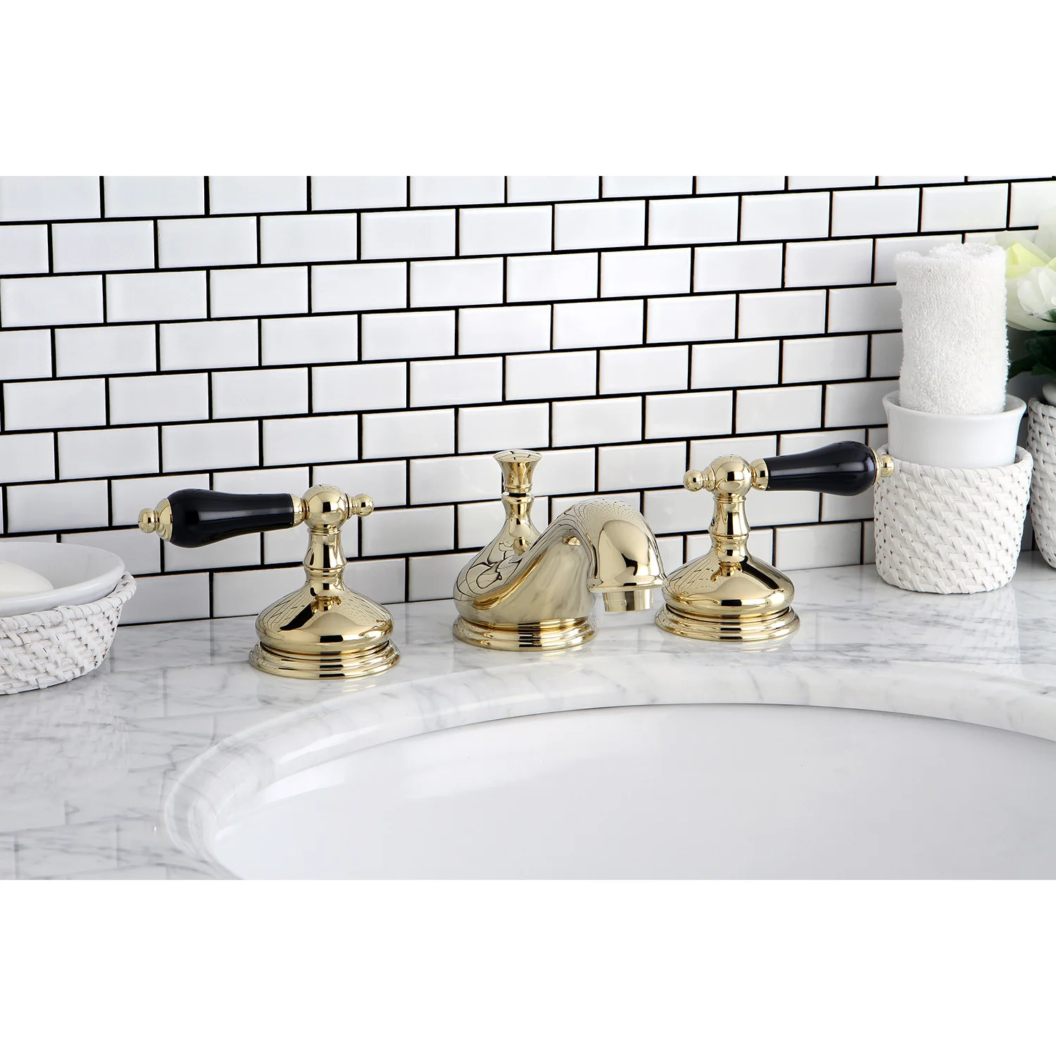 Kingston Heirloom KS1162PKL - Duchess Two-Handle 3-Hole Deck Mount Widespread Bathroom Faucet with Brass Pop-Up, Polished Brass - Image 2