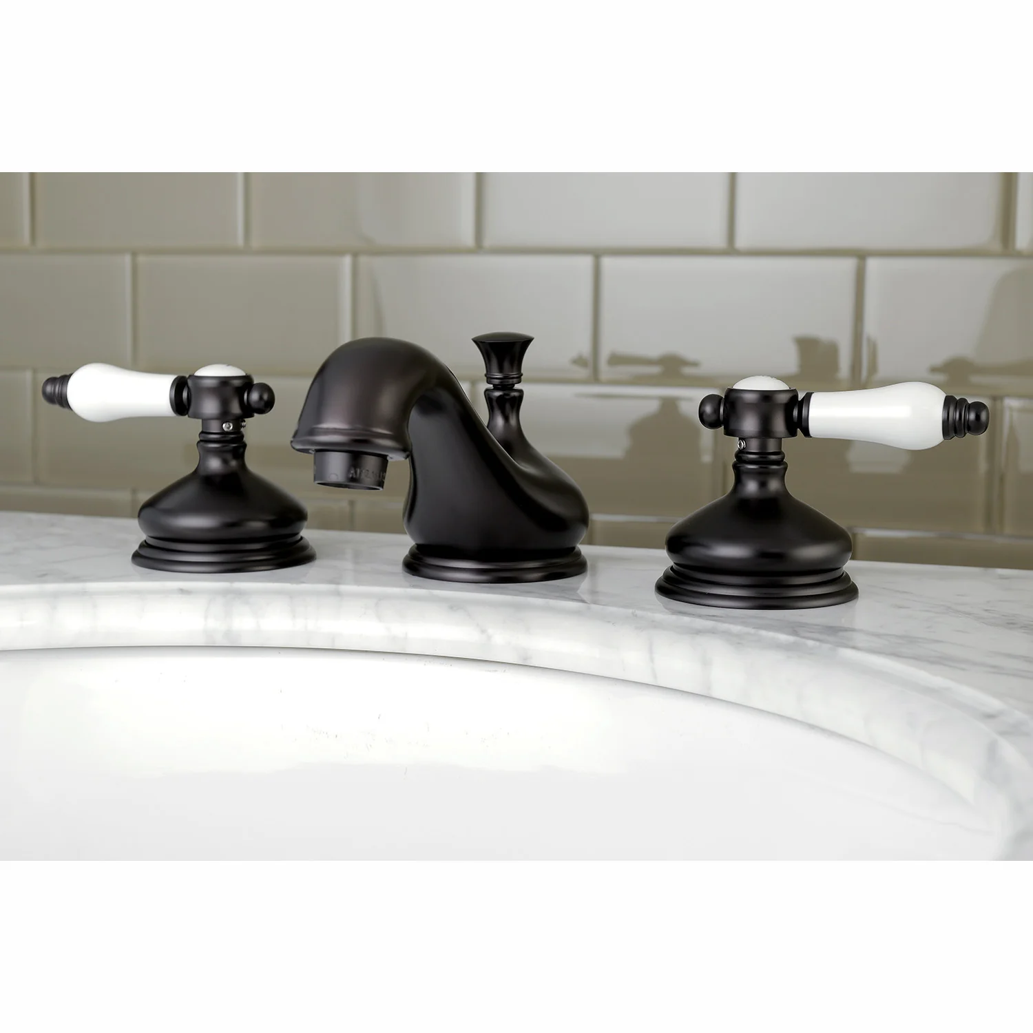 Kingston Heirloom KS1165BPL - Bel-Air Two-Handle 3-Hole Deck Mount Widespread Bathroom Faucet with Brass Pop-Up, Oil Rubbed Bronze - Image 2