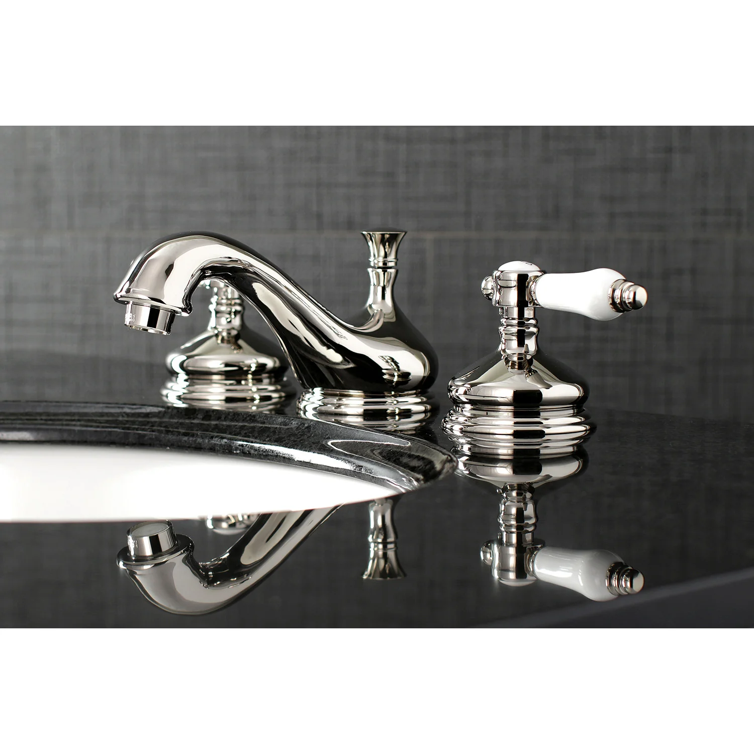 Kingston Heirloom KS1166BPL - Bel-Air Two-Handle 3-Hole Deck Mount Widespread Bathroom Faucet with Brass Pop-Up, Polished Nickel - Image 4