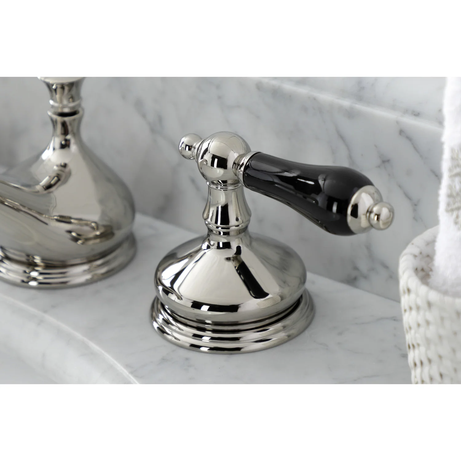 Kingston Heirloom KS1166PKL - Duchess Two-Handle 3-Hole Deck Mount Widespread Bathroom Faucet with Brass Pop-Up, Polished Nickel - Image 2