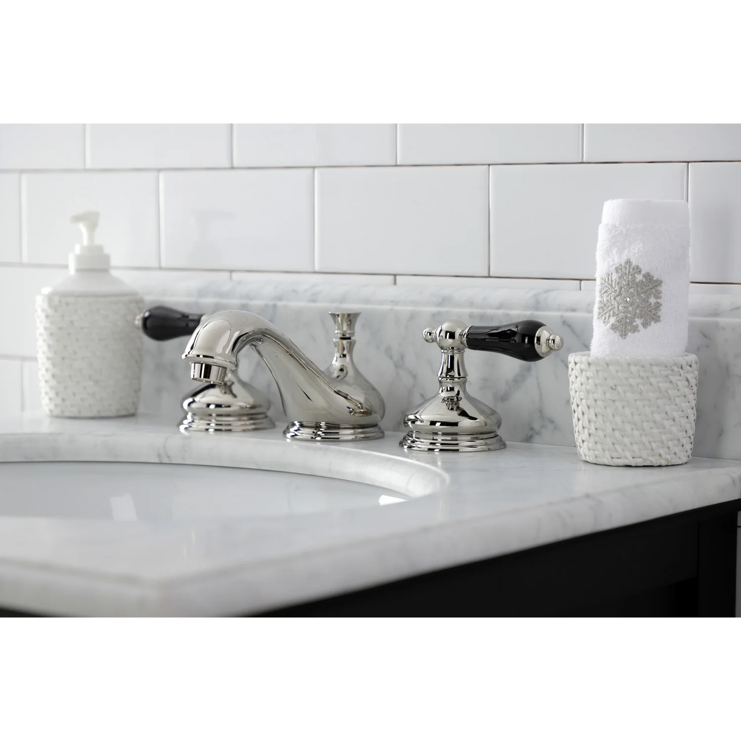 Kingston Heirloom KS1166PKL - Duchess Two-Handle 3-Hole Deck Mount Widespread Bathroom Faucet with Brass Pop-Up, Polished Nickel - Image 4