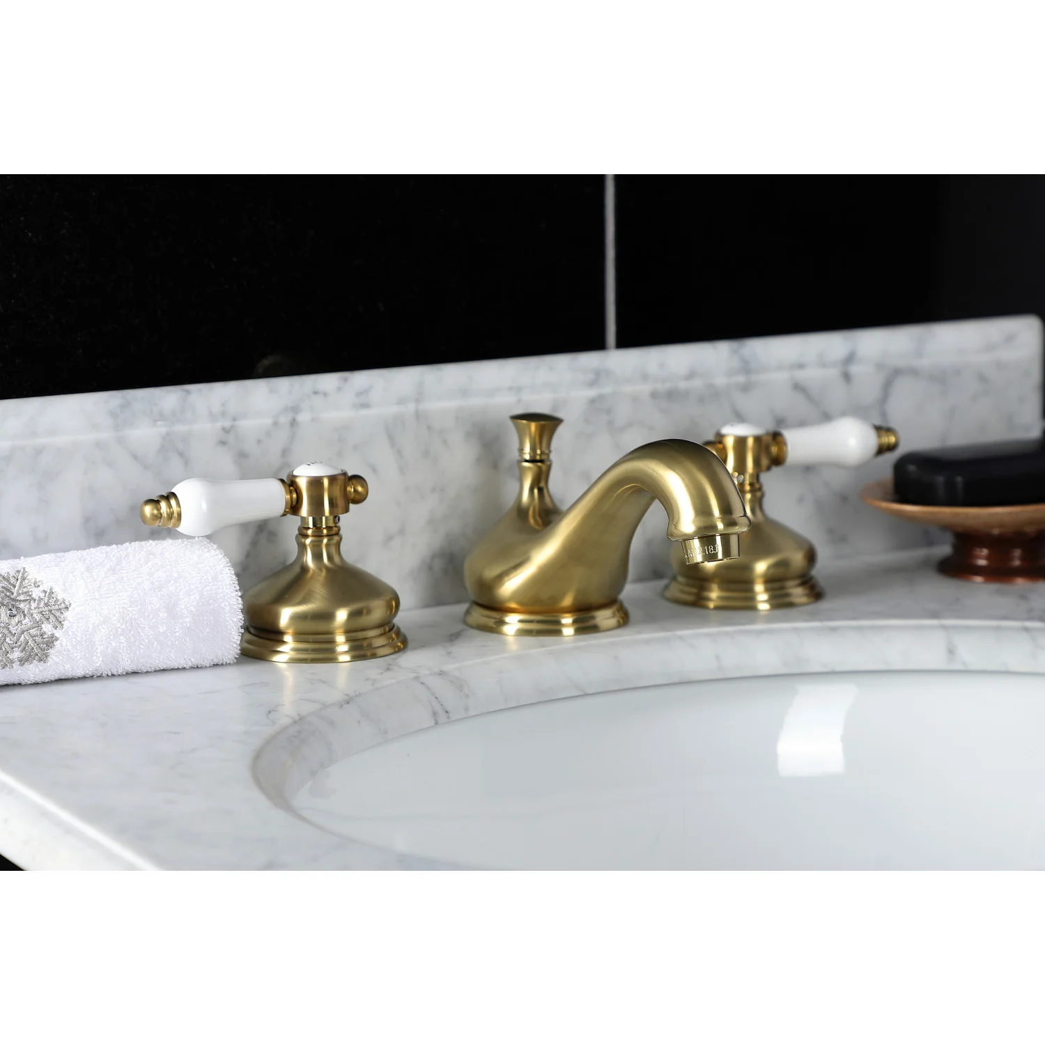 Kingston Heirloom KS1167BPL - Bel-Air Two-Handle 3-Hole Deck Mount Widespread Bathroom Faucet with Brass Pop-Up, Brushed Brass - Image 3