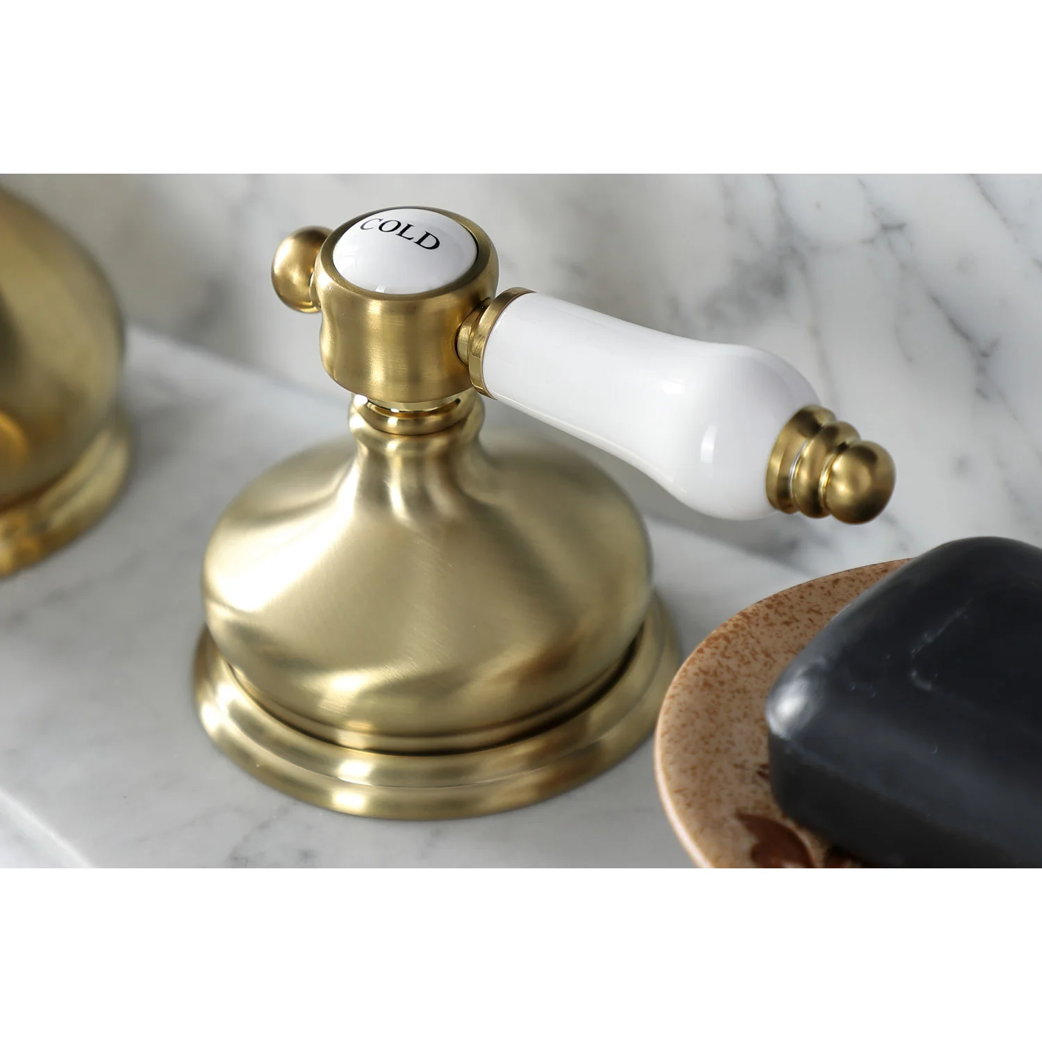 Kingston Heirloom KS1167BPL - Bel-Air Two-Handle 3-Hole Deck Mount Widespread Bathroom Faucet with Brass Pop-Up, Brushed Brass - Image 4