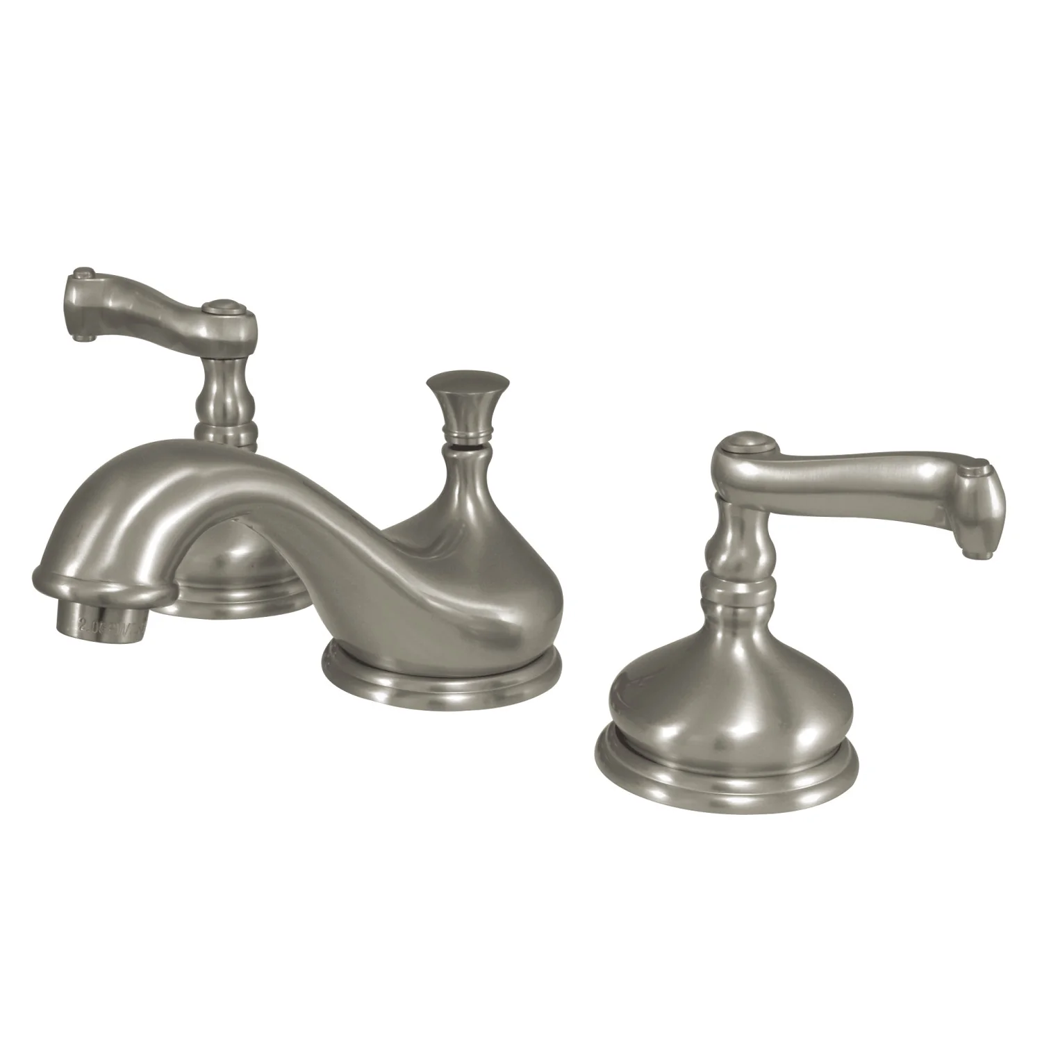Kingston Tulare KS1168FL Two-Handle 3-Hole Deck Mount Widespread Bathroom Faucet with Brass Pop-Up, Brushed Nickel