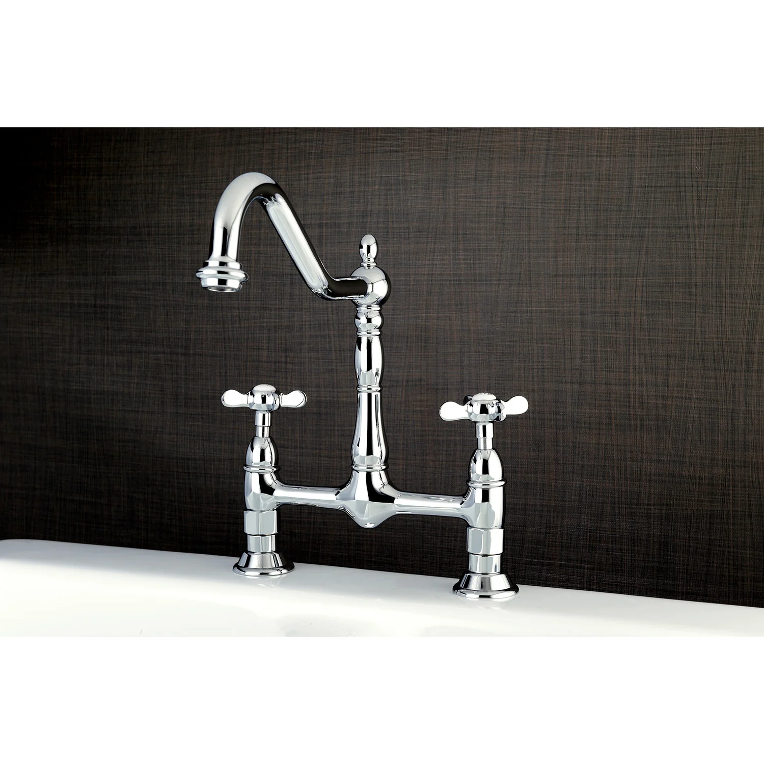 Kingston Heirloom KS1171BEX - Essex Two-Handle 2-Hole Deck Mount Bridge Kitchen Faucet, Polished Chrome - Image 3