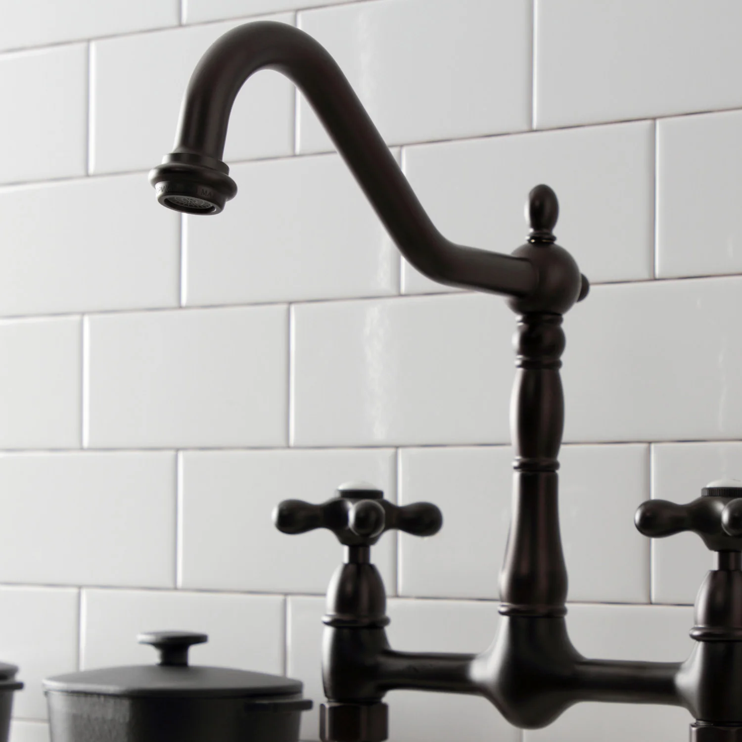 Kingston Heirloom KS1175AX - Heritage Two-Handle 2-Hole Deck Mount Bridge Kitchen Faucet, Oil Rubbed Bronze - Image 3