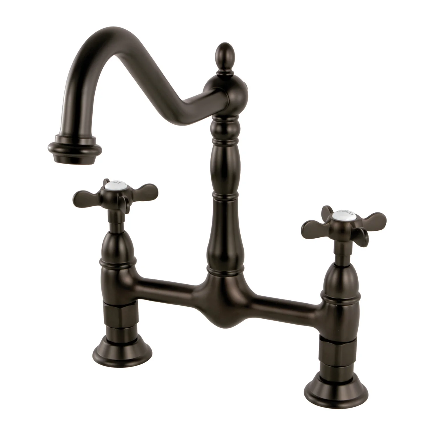 Kingston Heirloom KS1175BEX - Essex Two-Handle 2-Hole Deck Mount Bridge Kitchen Faucet, Oil Rubbed Bronze
