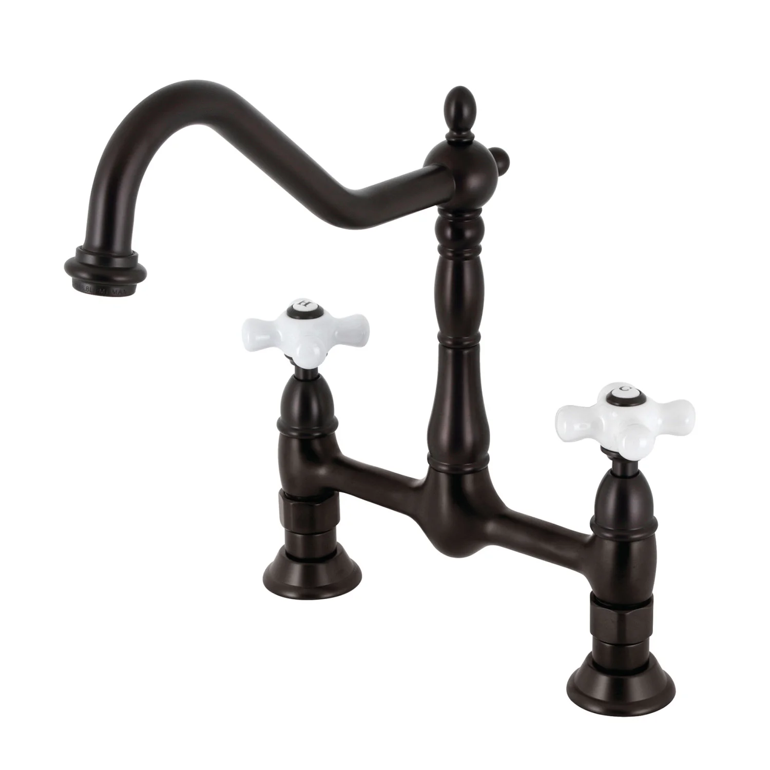 Kingston Heirloom KS1175PX - Heritage Two-Handle 2-Hole Deck Mount Bridge Kitchen Faucet, Oil Rubbed Bronze