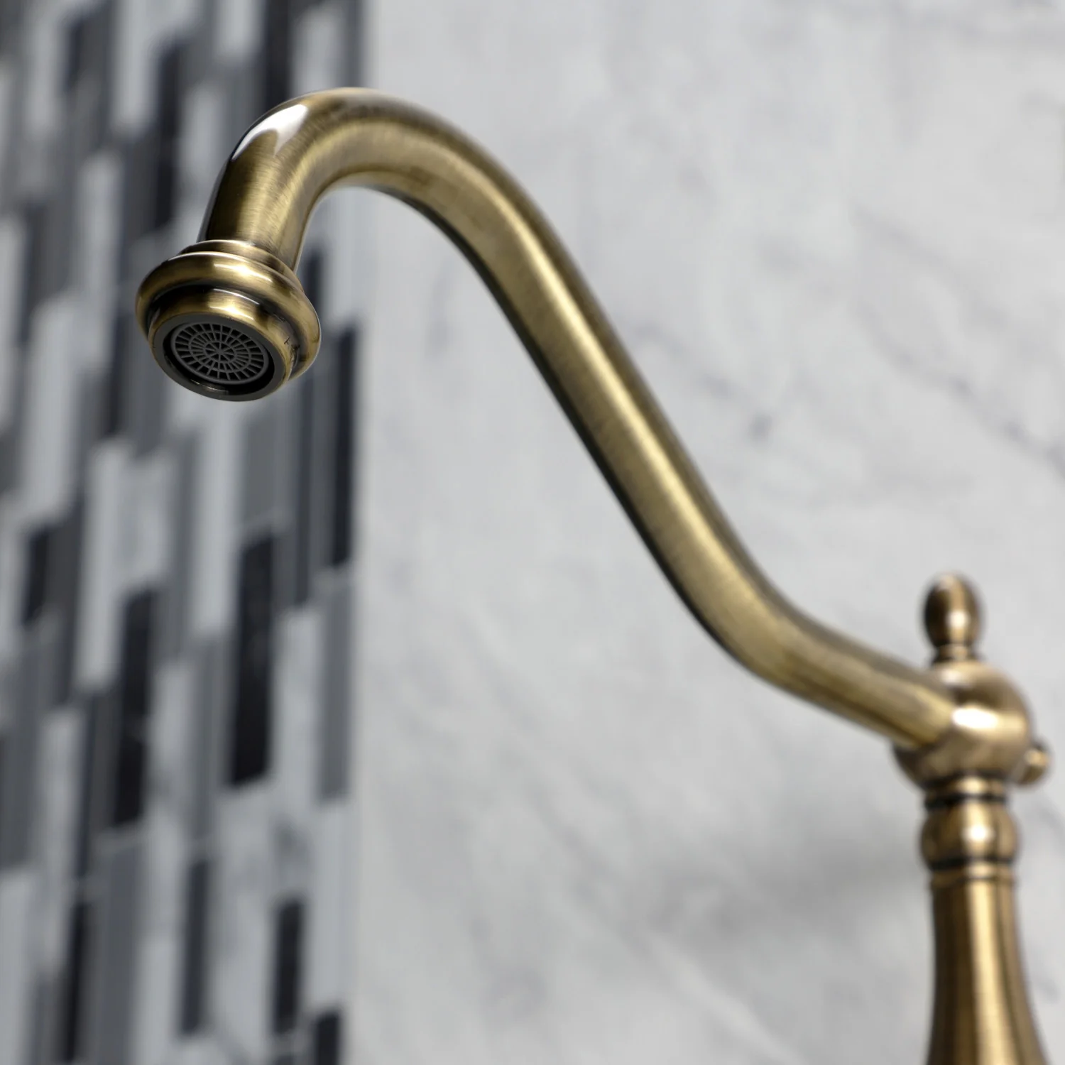 Kingston Heirloom KS1243AX - Heritage Two-Handle 2-Hole Wall Mount Bridge Kitchen Faucet, Antique Brass - Image 3