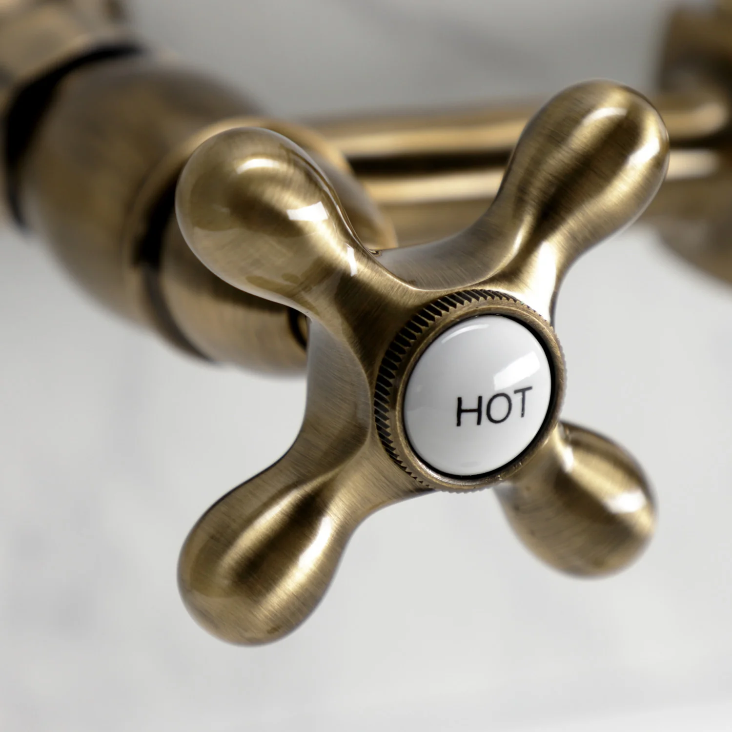 Kingston Heirloom KS1243AX - Heritage Two-Handle 2-Hole Wall Mount Bridge Kitchen Faucet, Antique Brass - Image 5