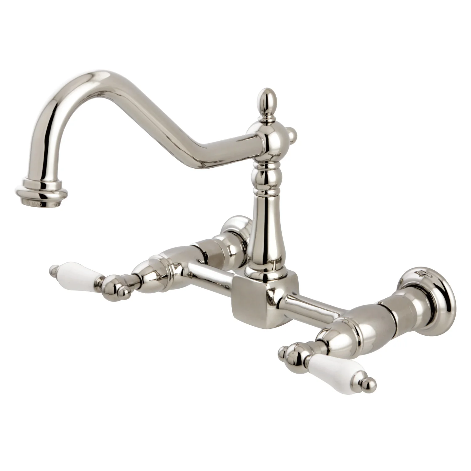 Kingston Heirloom KS1246PL - Heritage Two-Handle 2-Hole Wall Mount Bridge Kitchen Faucet, Polished Nickel