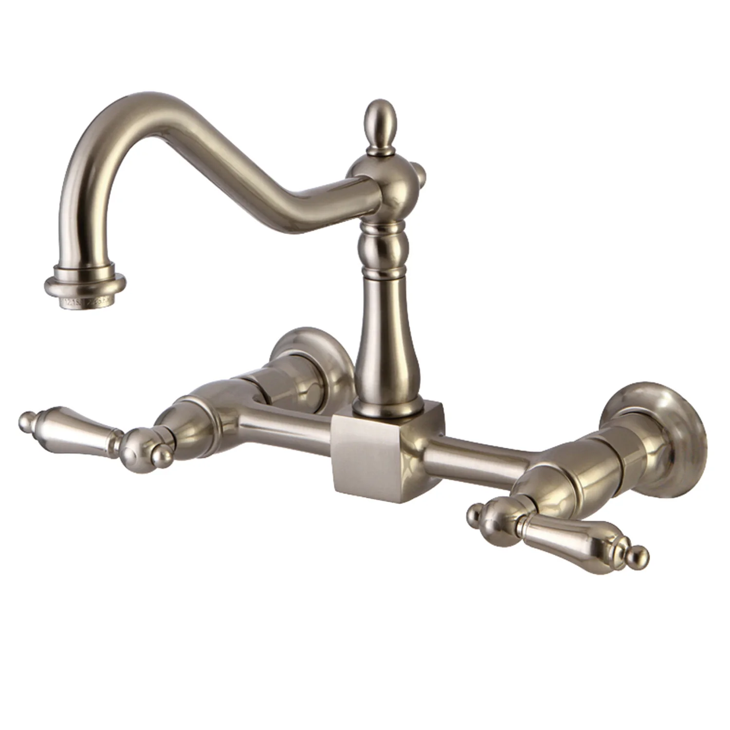 Kingston Heirloom KS1248AL - Heritage Two-Handle 2-Hole Wall Mount Bridge Kitchen Faucet, Brushed Nickel