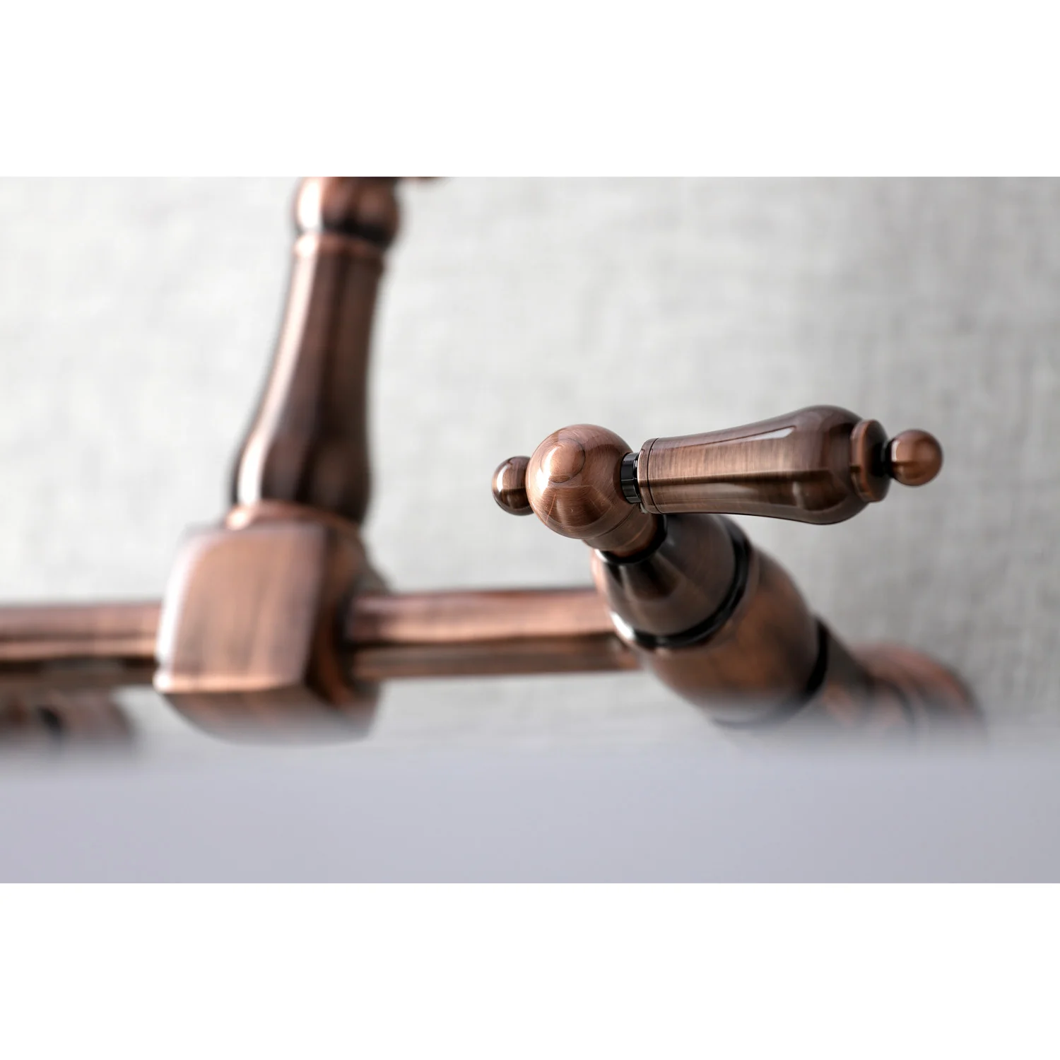 Kingston Heirloom KS124ALAC - Heritage Two-Handle 2-Hole Wall Mount Bridge Kitchen Faucet, Antique Copper - Image 2