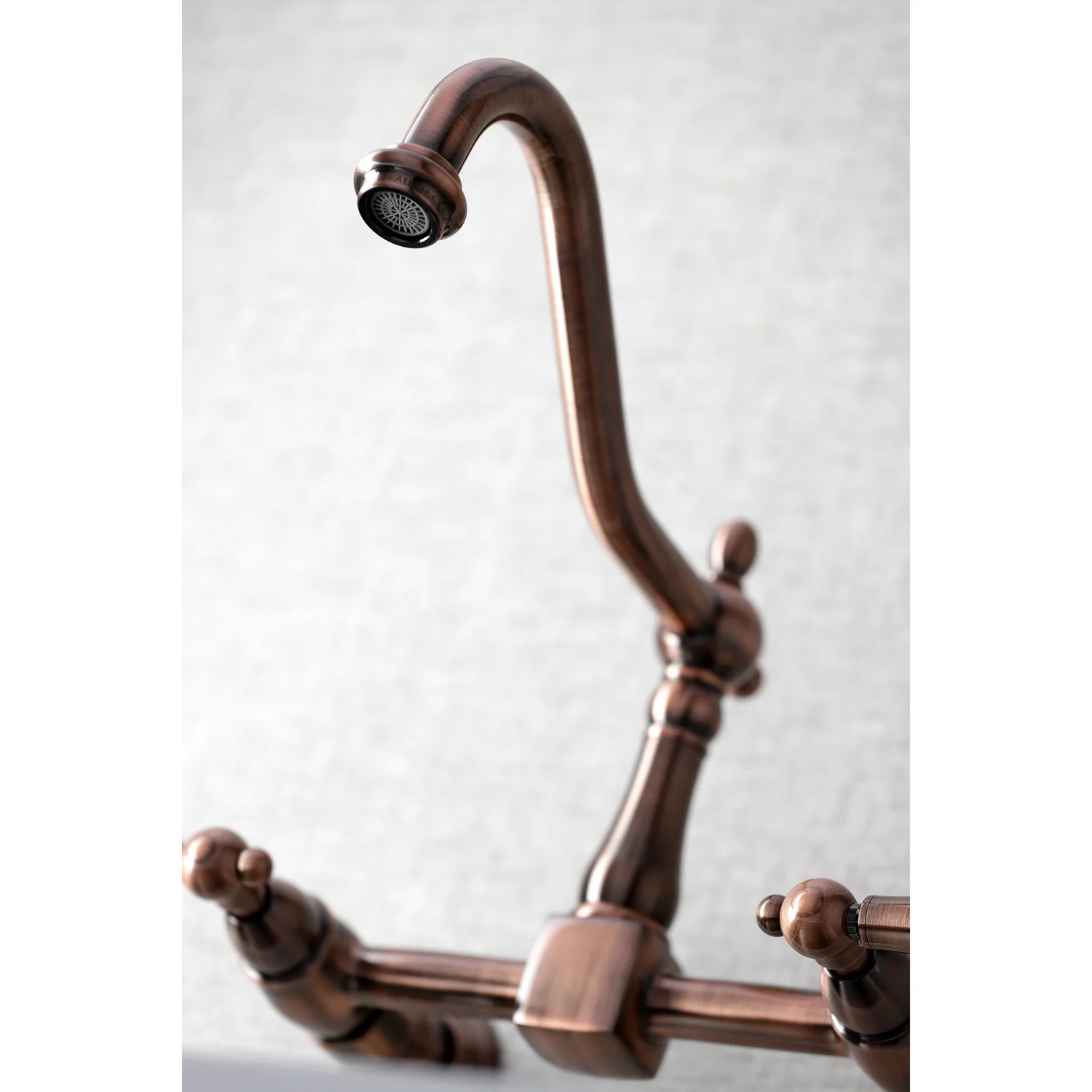 Kingston Heirloom KS124ALAC - Heritage Two-Handle 2-Hole Wall Mount Bridge Kitchen Faucet, Antique Copper - Image 4