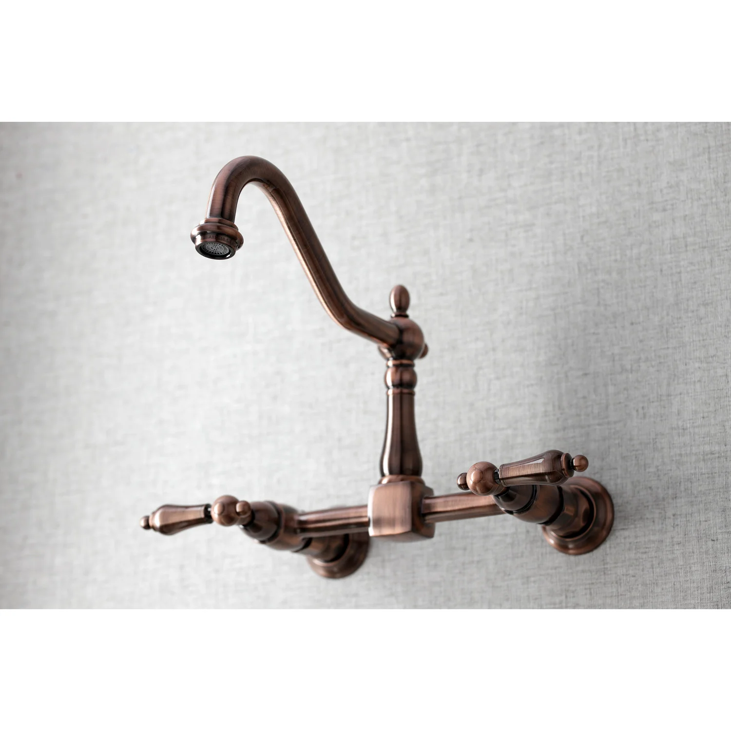 Kingston Heirloom KS124ALAC - Heritage Two-Handle 2-Hole Wall Mount Bridge Kitchen Faucet, Antique Copper - Image 5