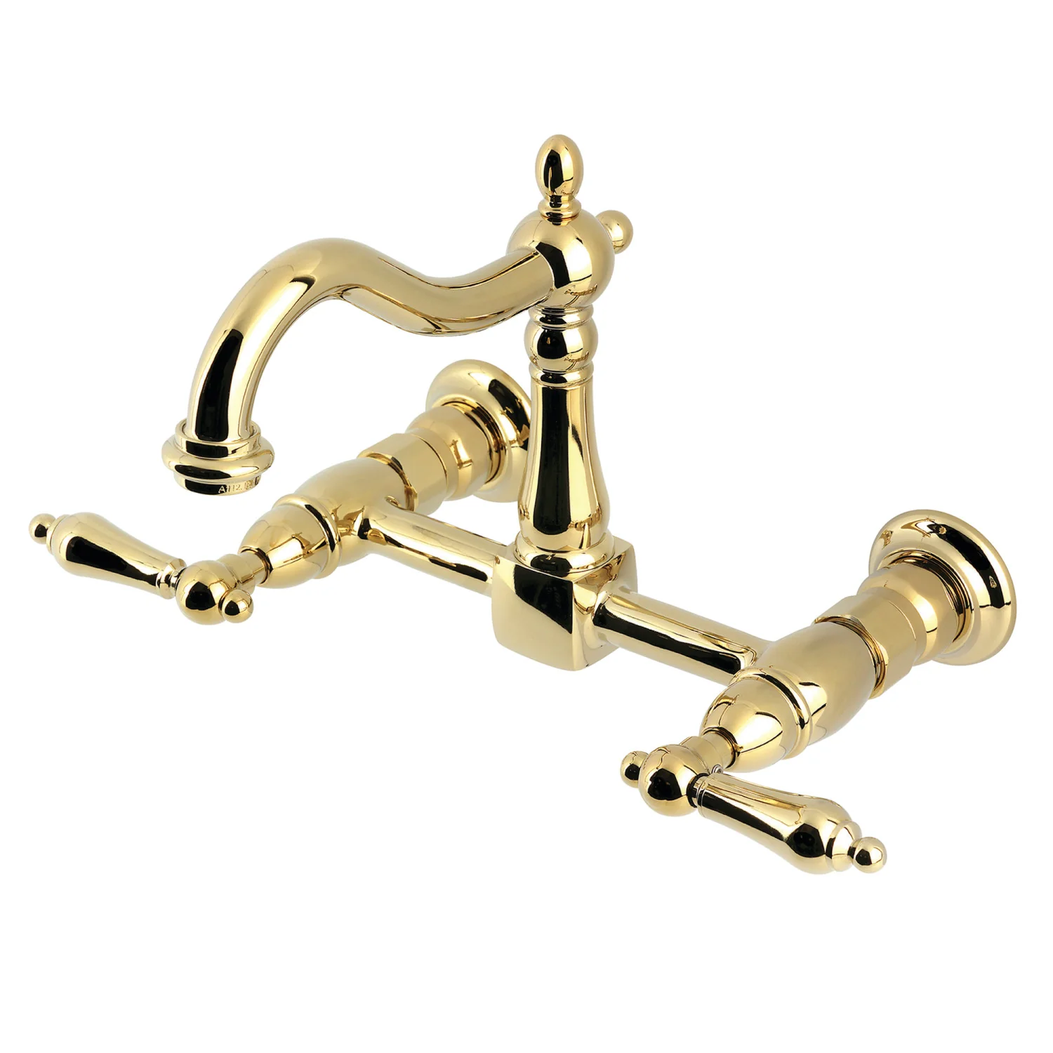 Kingston Heirloom KS1262AL - Heritage Two-Handle 2-Hole Wall Mount Bridge Kitchen Faucet, Polished Brass