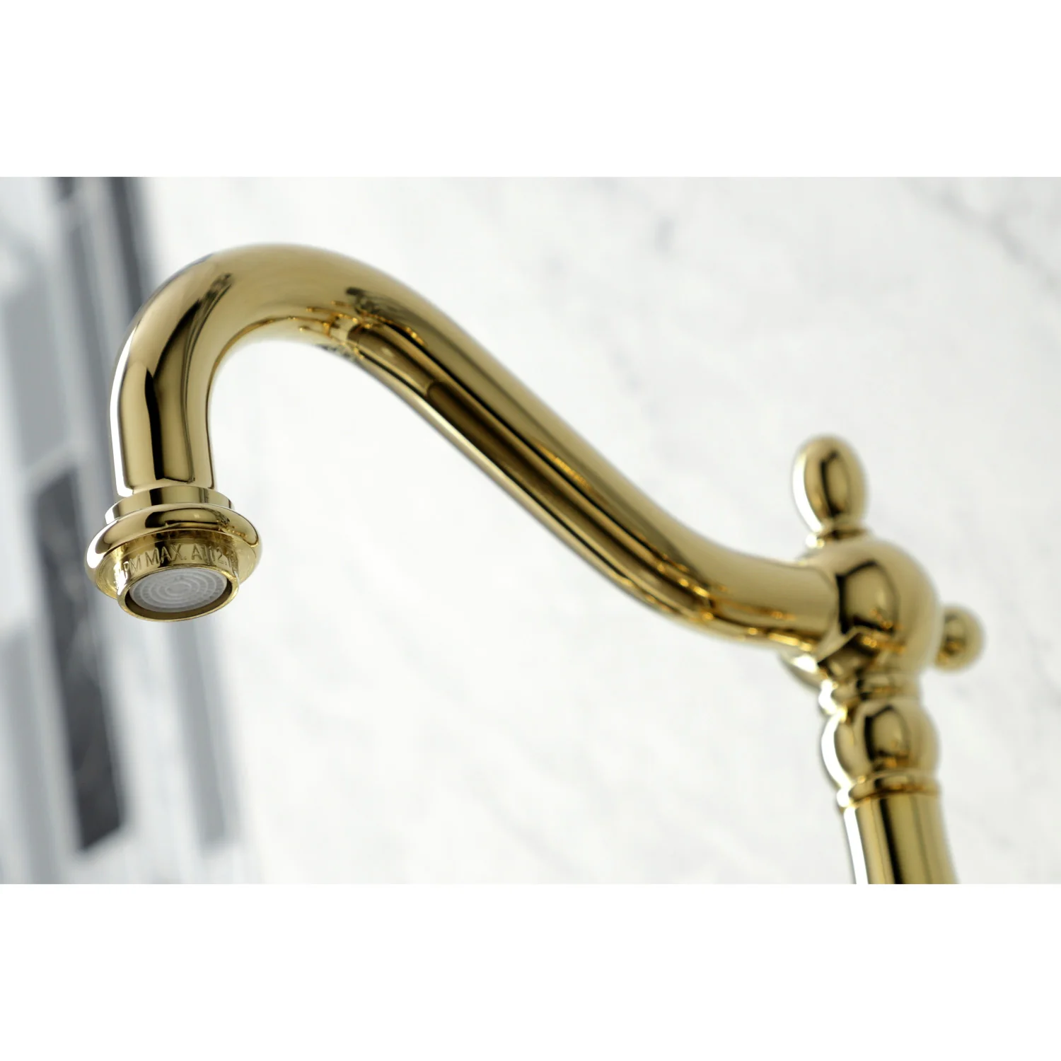 Kingston Heirloom KS1262AXBS - Heritage Two-Handle 3-Hole Wall Mount Bridge Kitchen Faucet with Brass Sprayer, Polished Brass - Image 5