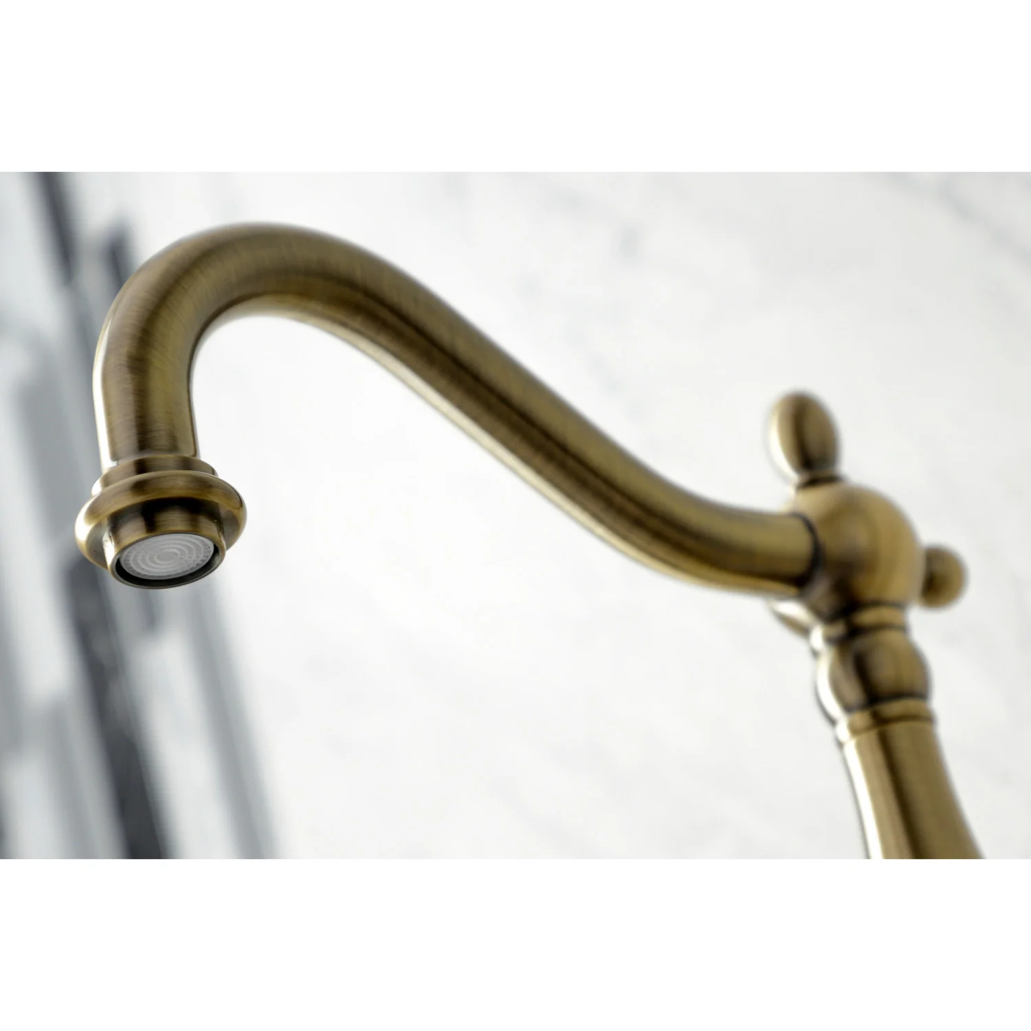 Kingston Heirloom KS1263AXBS - Heritage Two-Handle 3-Hole Wall Mount Bridge Kitchen Faucet with Brass Sprayer, Antique Brass - Image 5