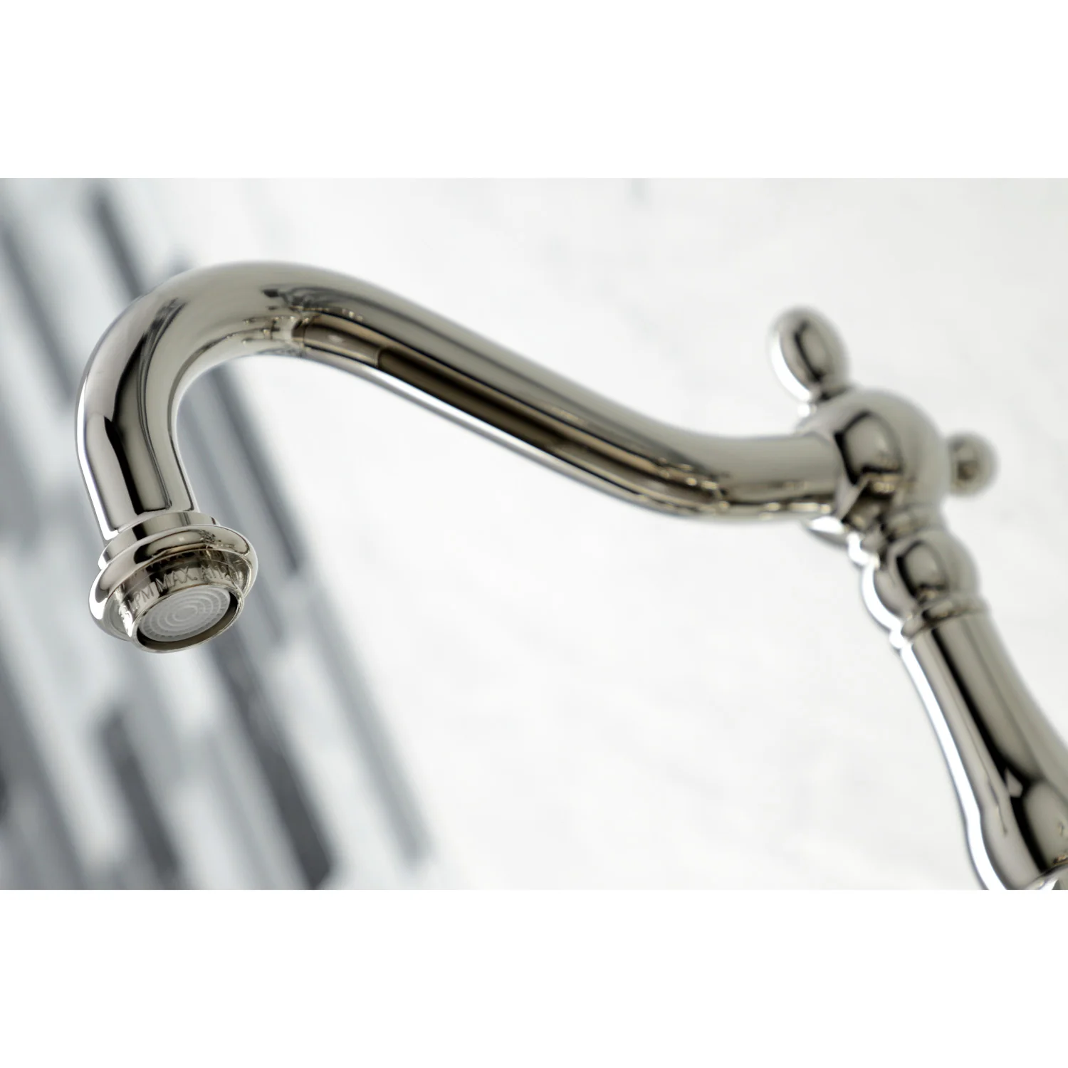 Kingston Heirloom KS1266AXBS - Heritage Two-Handle 3-Hole Wall Mount Bridge Kitchen Faucet with Brass Sprayer, Polished Nickel - Image 5