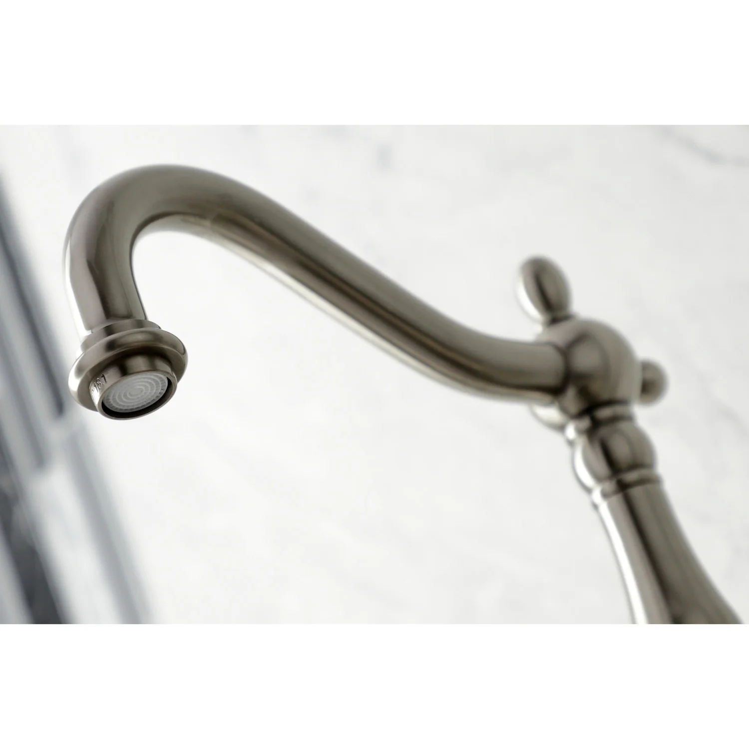 Kingston Heirloom KS1268AXBS - Heritage Two-Handle 3-Hole Wall Mount Bridge Kitchen Faucet with Brass Sprayer, Brushed Nickel - Image 6