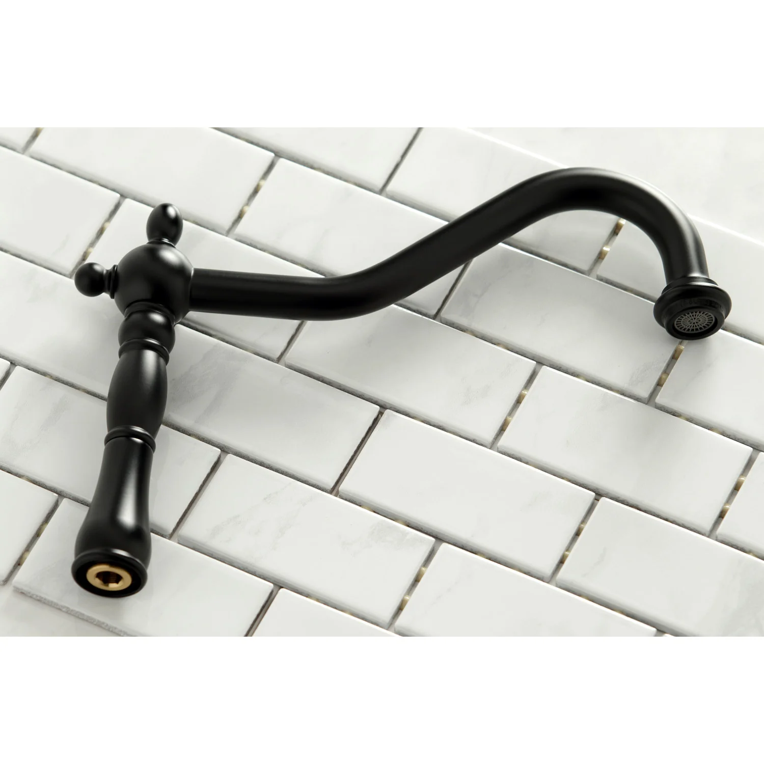 Kingston Heirloom KS1270AXBS - Heritage Two-Handle 4-Hole Deck Mount Bridge Kitchen Faucet with Brass Sprayer, Matte Black - Image 10