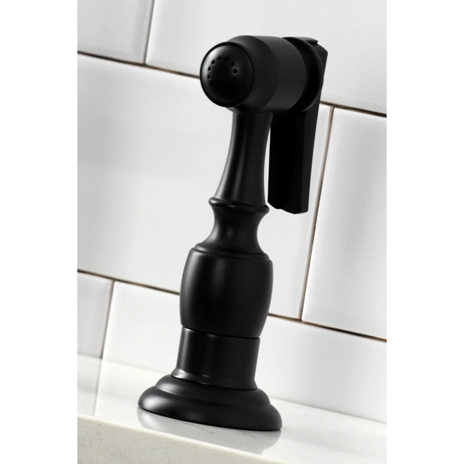 Kingston Heirloom KS1270AXBS - Heritage Two-Handle 4-Hole Deck Mount Bridge Kitchen Faucet with Brass Sprayer, Matte Black - Image 3