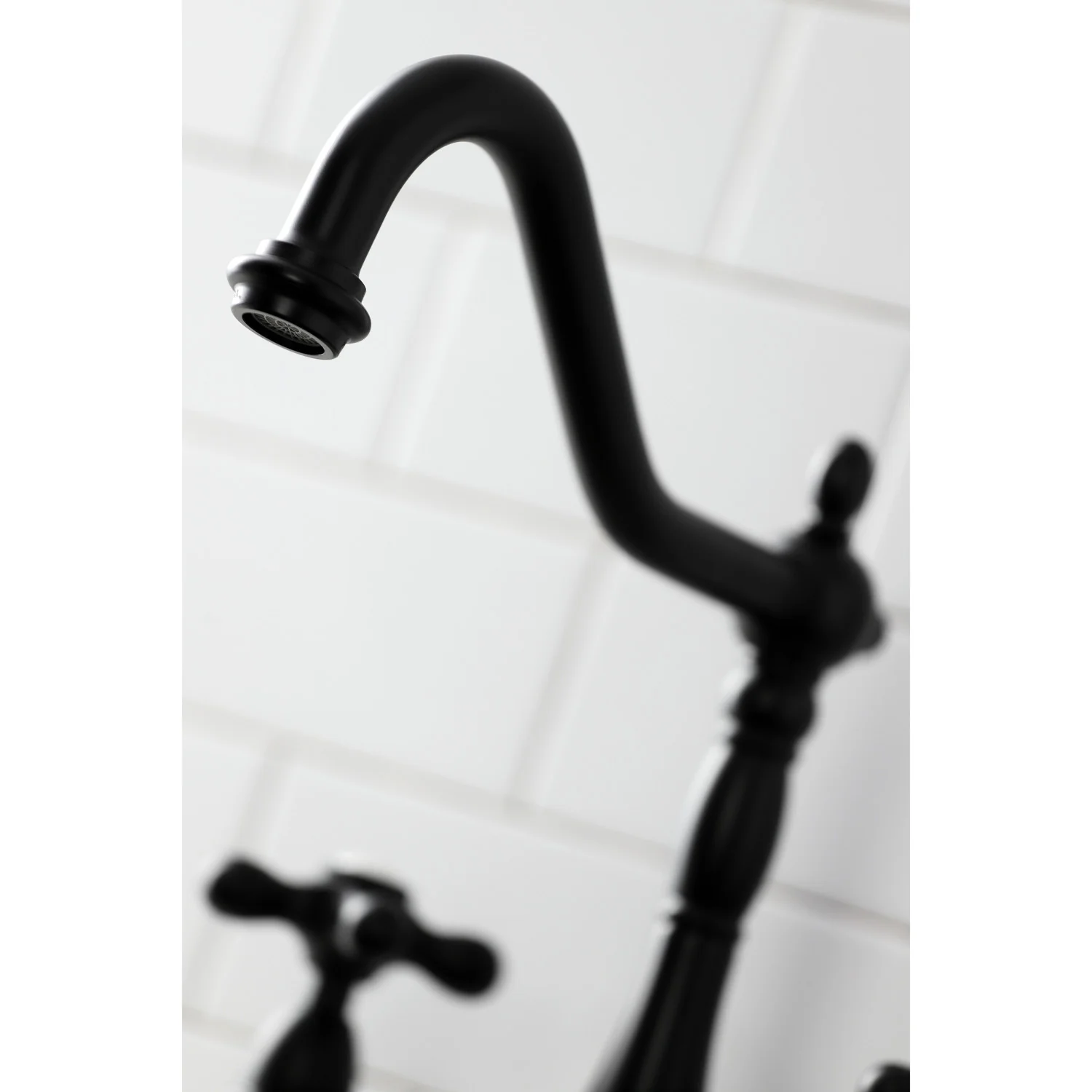 Kingston Heirloom KS1270AXBS - Heritage Two-Handle 4-Hole Deck Mount Bridge Kitchen Faucet with Brass Sprayer, Matte Black - Image 5