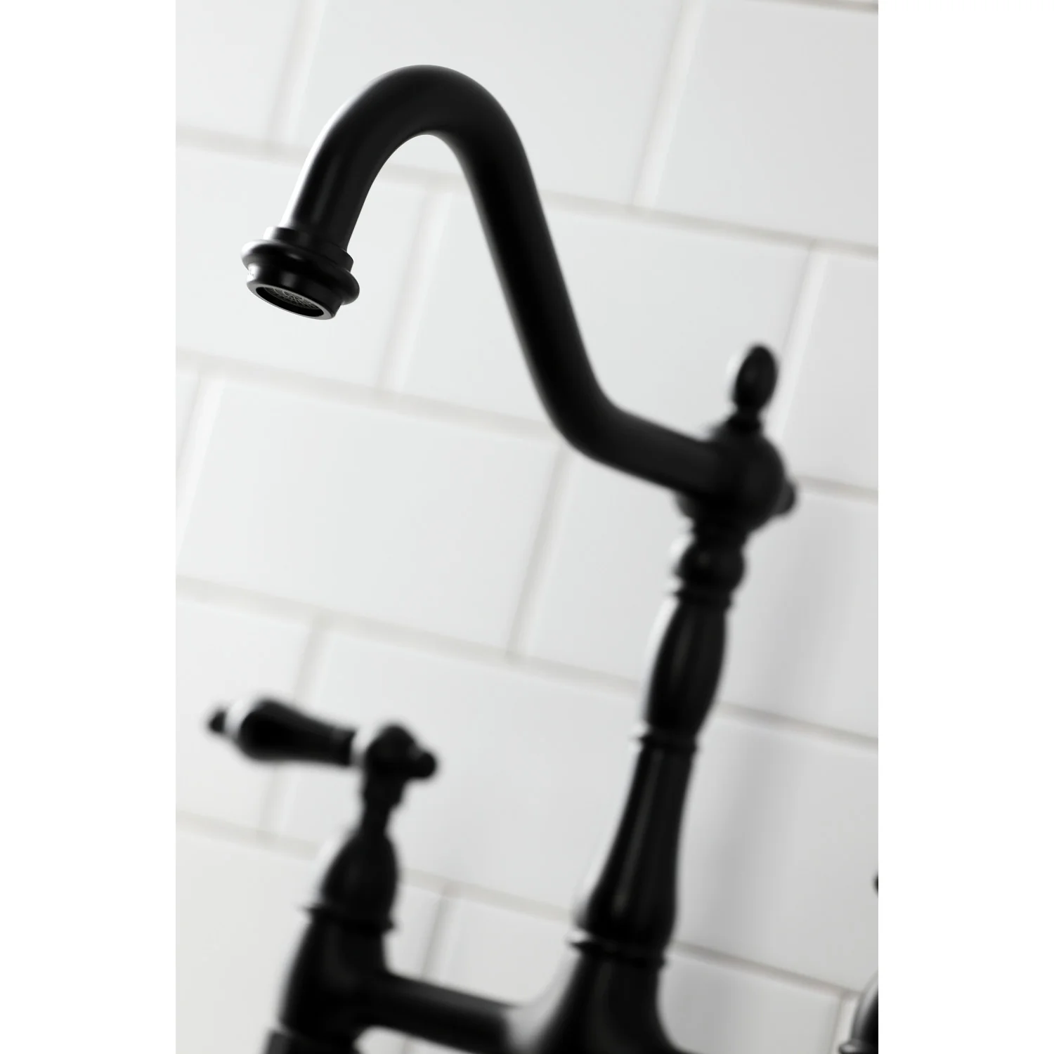 Kingston Heirloom KS1270PKLBS - Duchess Two-Handle 4-Hole Deck Mount Bridge Kitchen Faucet with Brass Sprayer, Matte Black - Image 5