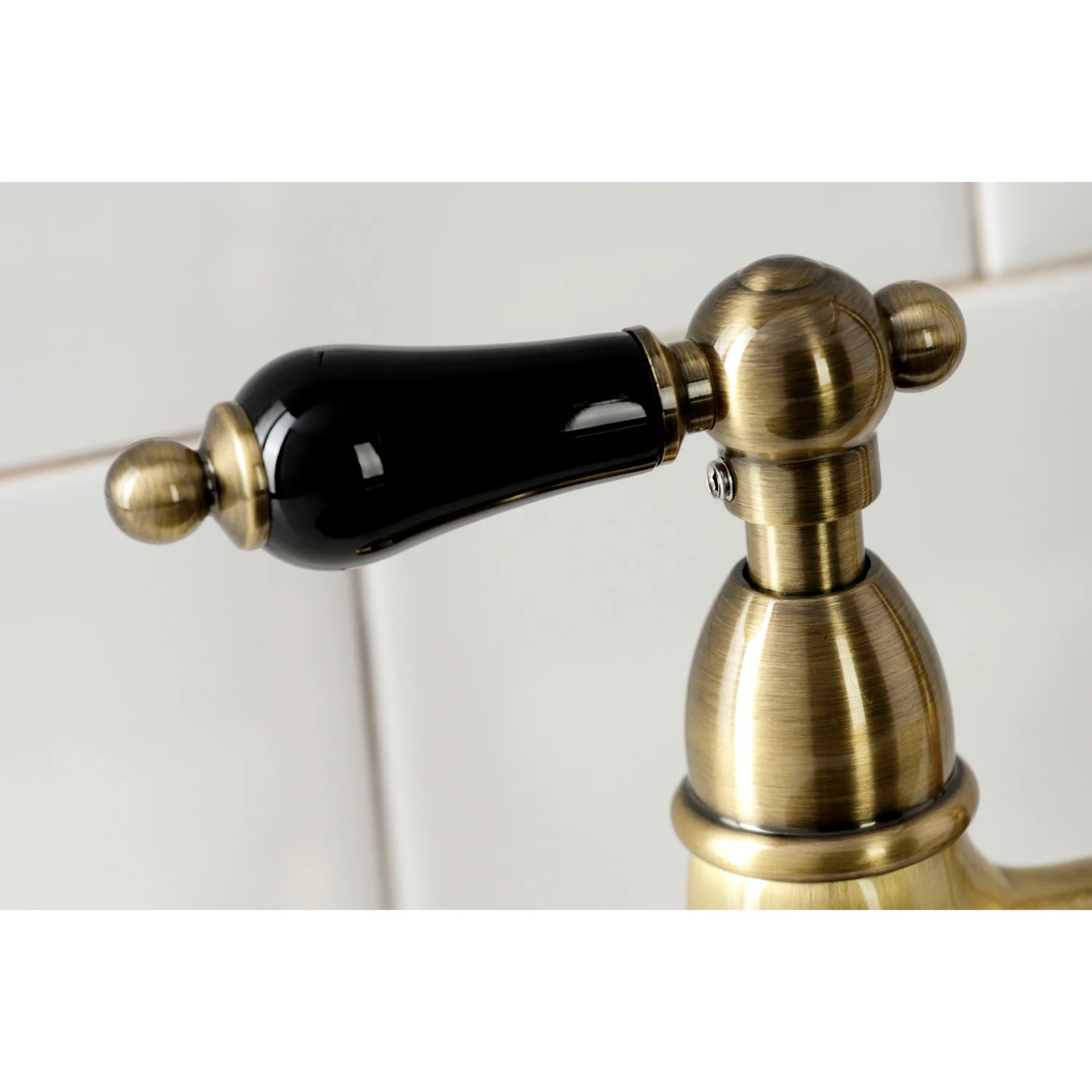Kingston Heirloom KS1273PKLBS - Duchess Two-Handle 4-Hole Deck Mount Bridge Kitchen Faucet with Brass Sprayer, Antique Brass - Image 5
