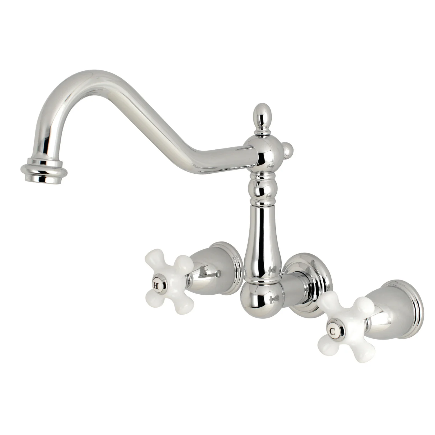 Kingston Heirloom KS1281PX - Heritage Two-Handle 3-Hole Wall Mount Kitchen Faucet, Polished Chrome